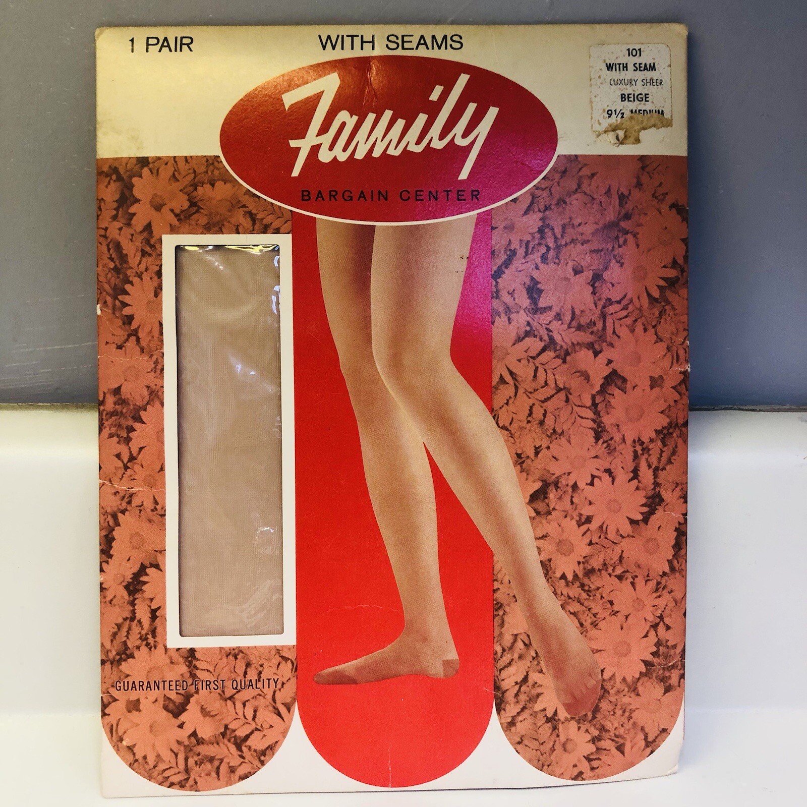 Vintage Family Bargain Ctr Nylon Seam stockings size 9.5 Med NOS Sheer Beige