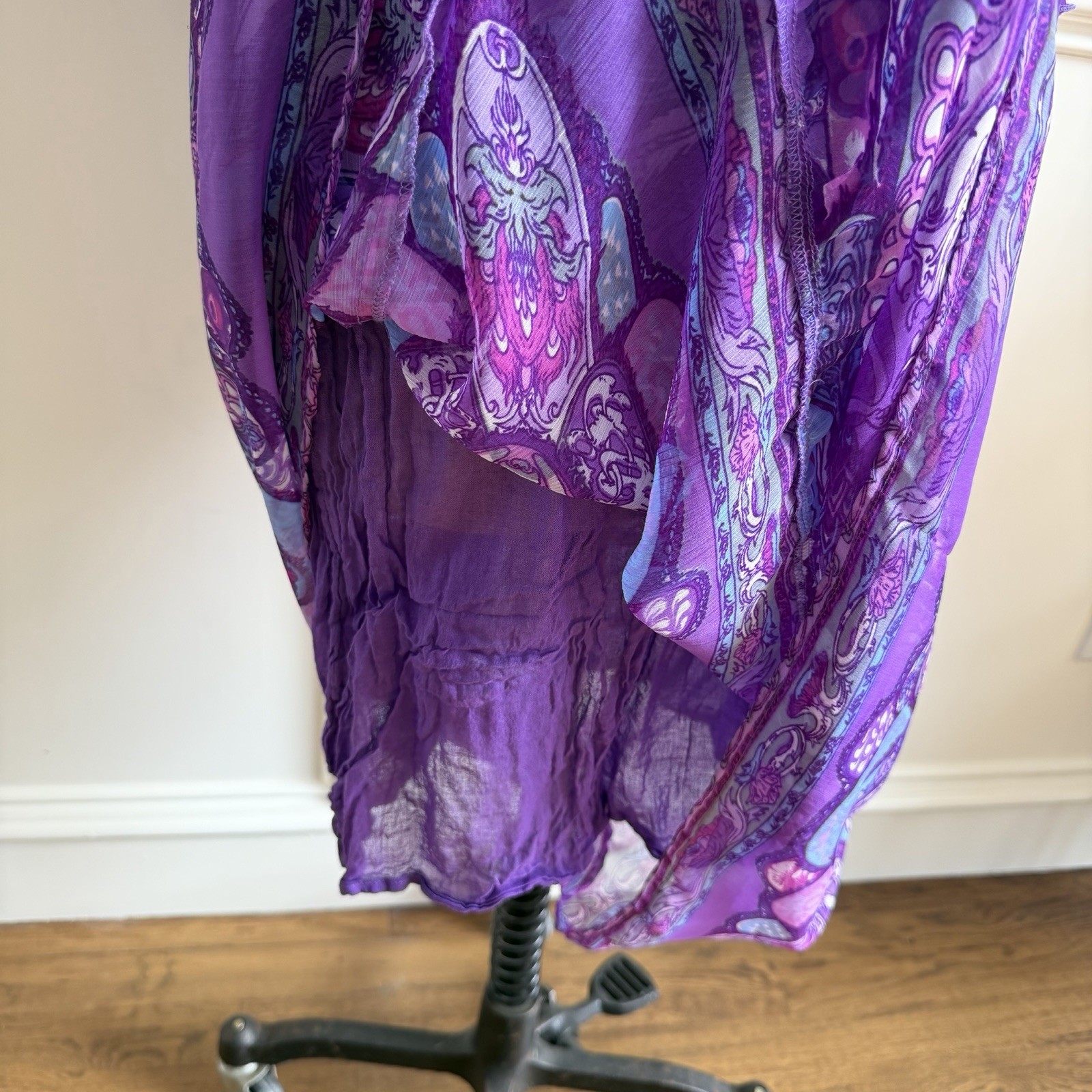 Vtg BLAIR Purple Chiffon Maxi Dress Sz Sm Petite Paisley Boho Butterfly Fairy