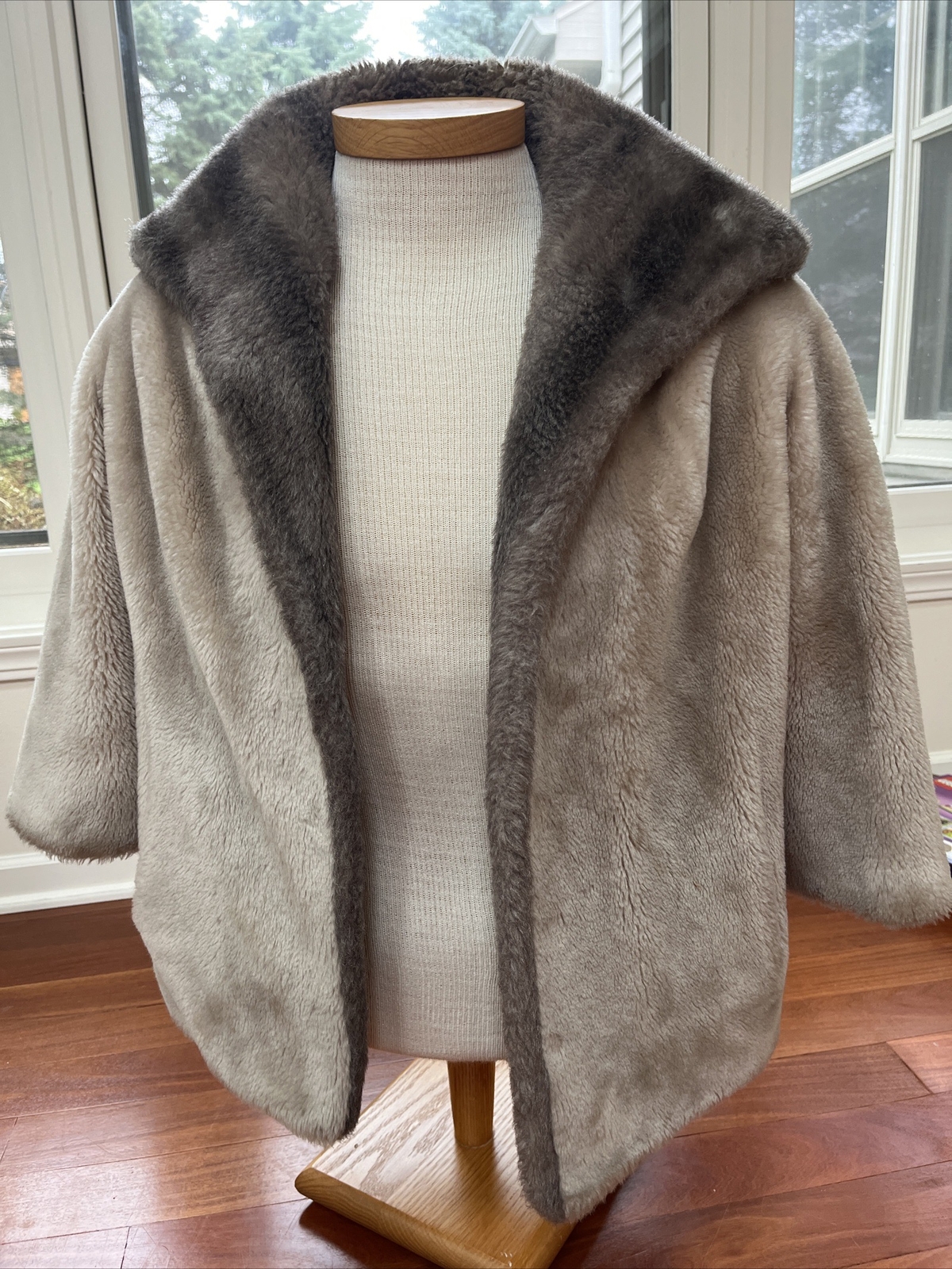 1970s Vintage Faux Fur Coat Borgana Deluxe Fake Mink Stole Tan Gray Colored