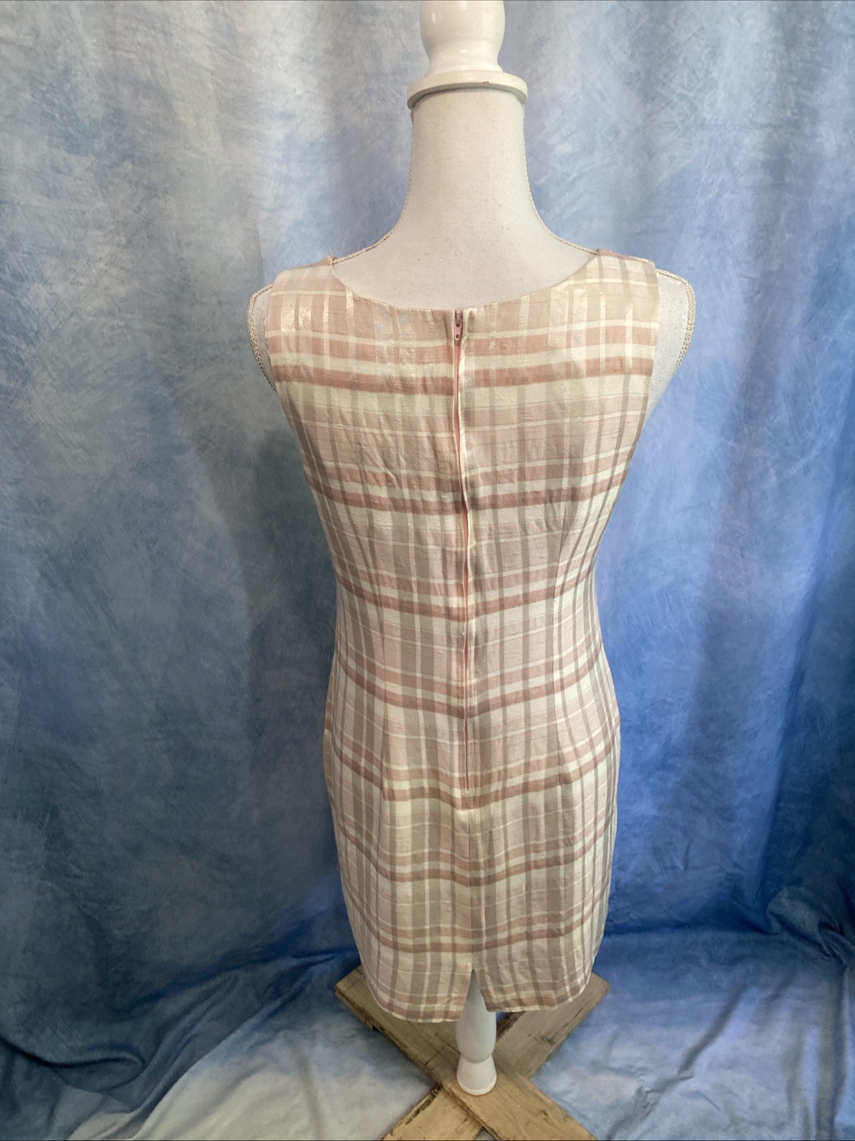 Vtg 90s Does 60s Casual Corner Annex Plaid Shift Dress Petite 8P Pink Mod Retro