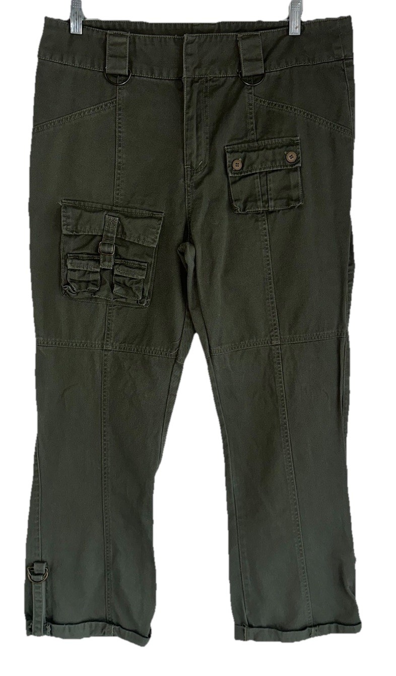 VTG 90s Y2K ONLY Jeans Cargo Pants Sz 14 Army Green Baggy Skater Grunge