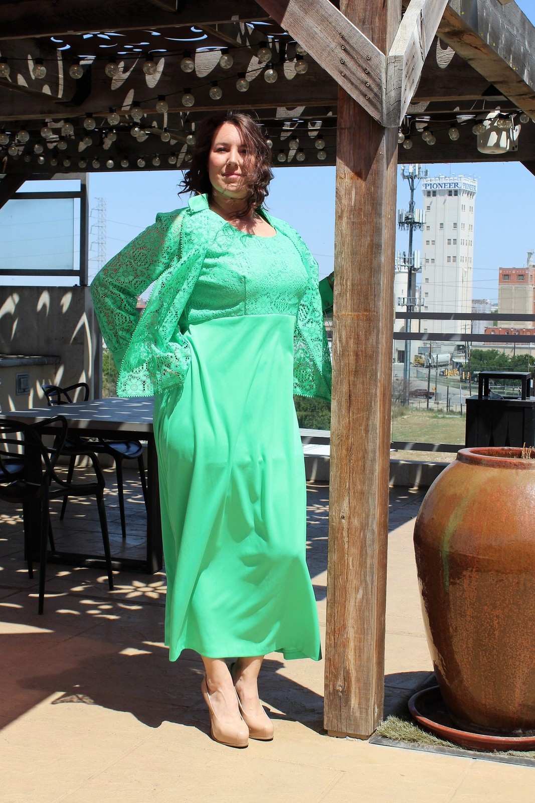 Vintage 70s Plus Size Maxi Dress Maxi Dress & Jacket Outfit Set 2X Women Green
