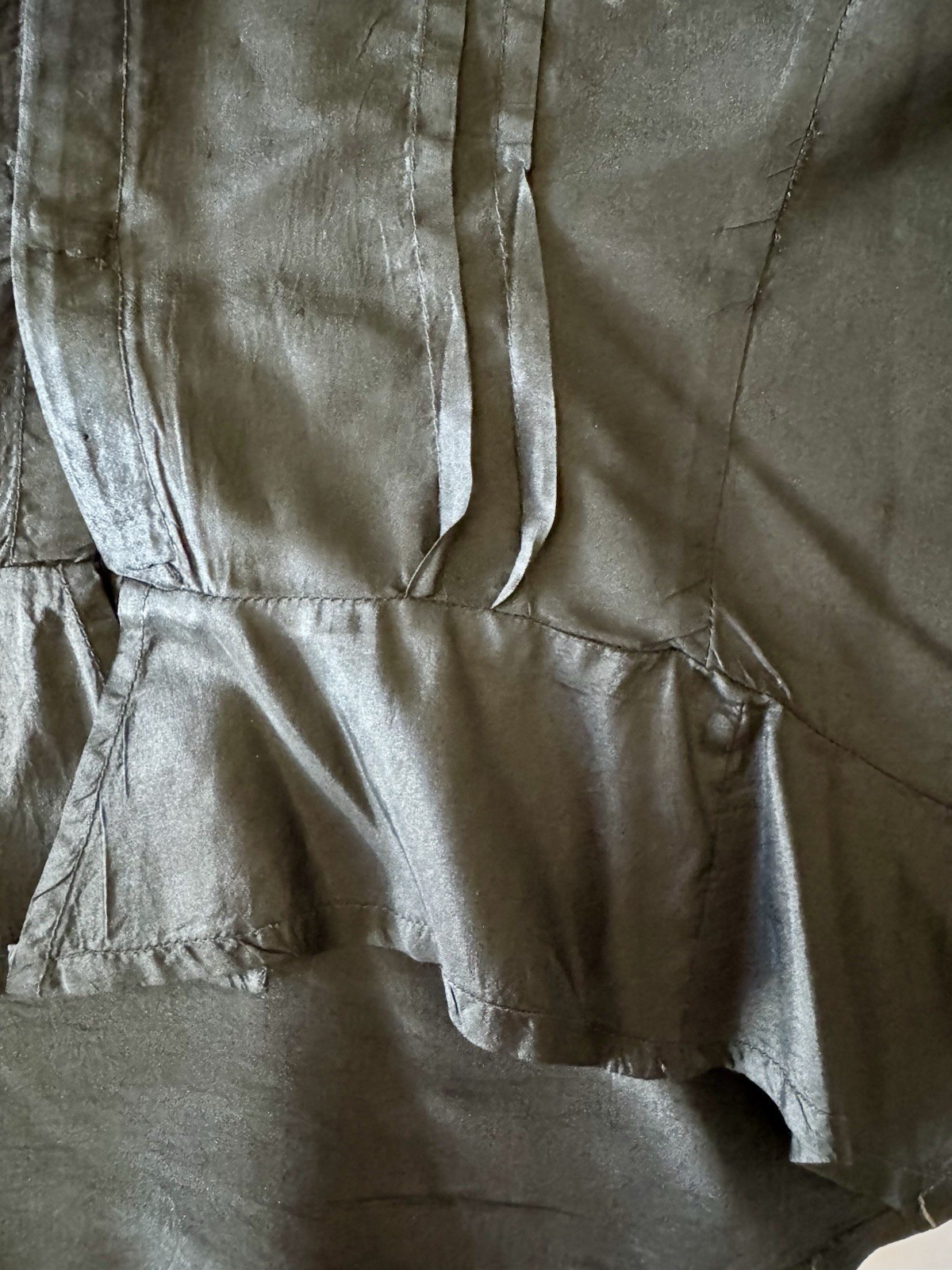 VTG Edwardian Black Silk Sleeveless Blouse Front Design Small Hook Eye Closure
