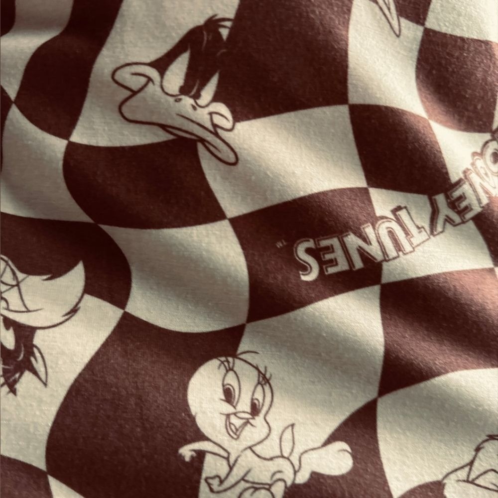 LOONEY TUNES Brown/Cream Soft Elastic Waist Mini Skirt Size XS