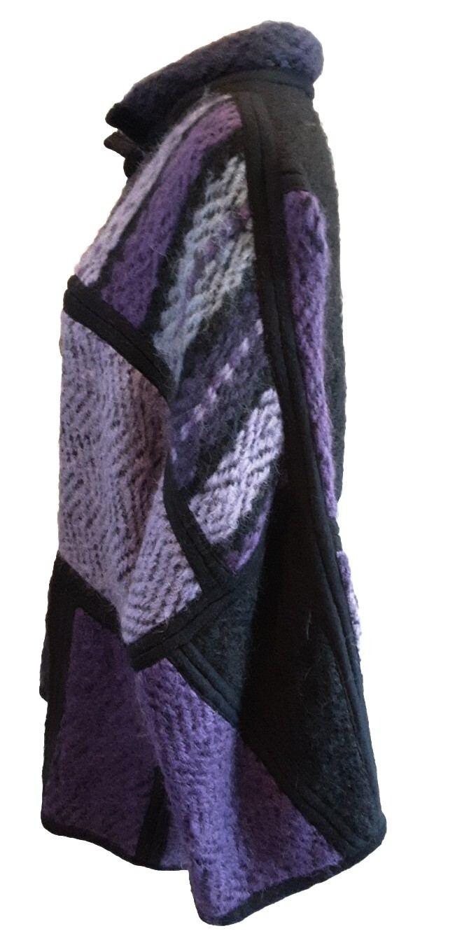 ITALIAN BOHO VTG MOHAIR COAT Color Block Purple Unstructured Sz M-L PERFECT!