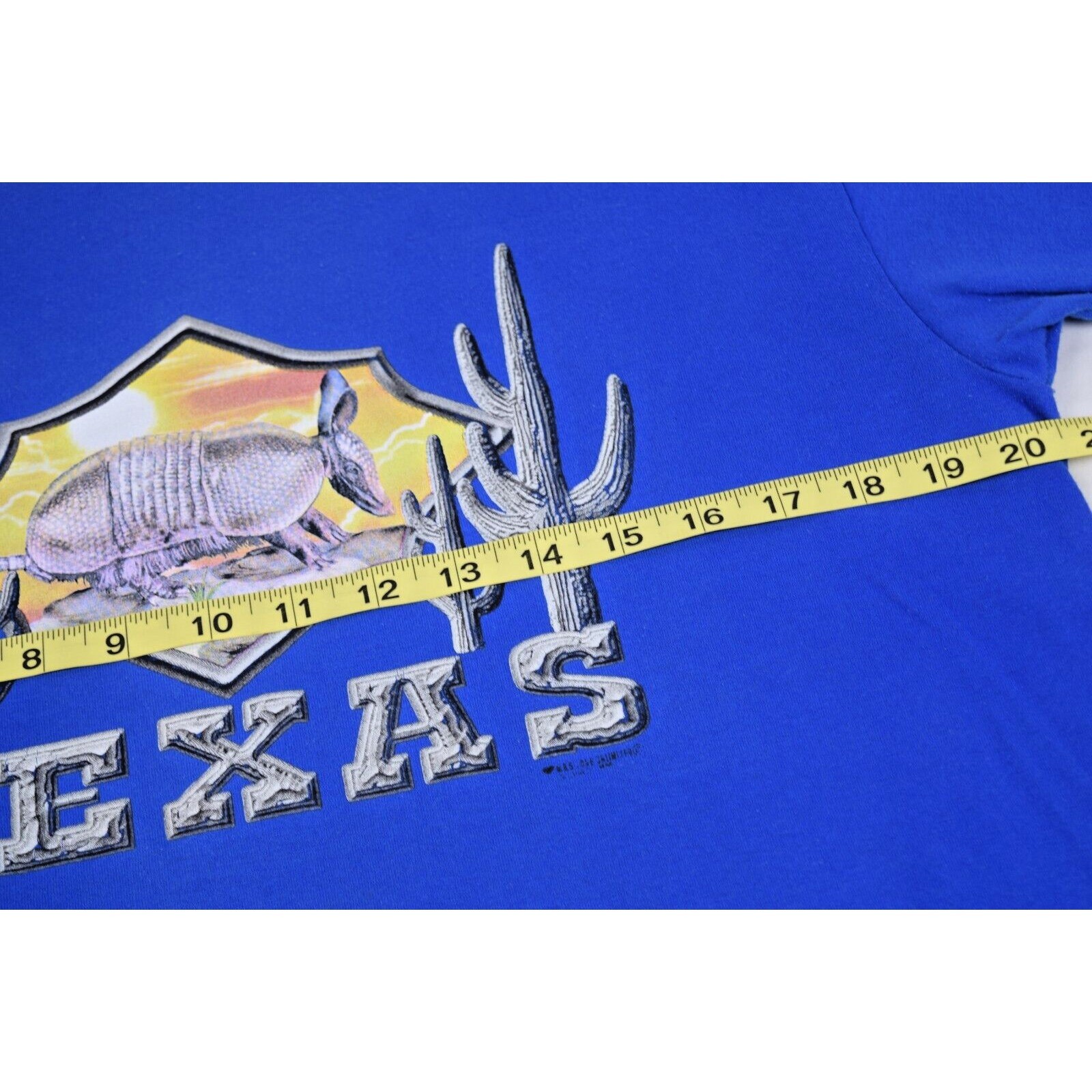 Vintage T-Shirt Fruit Loom Size M 90s Blue Texas Armadillo Cactus Western