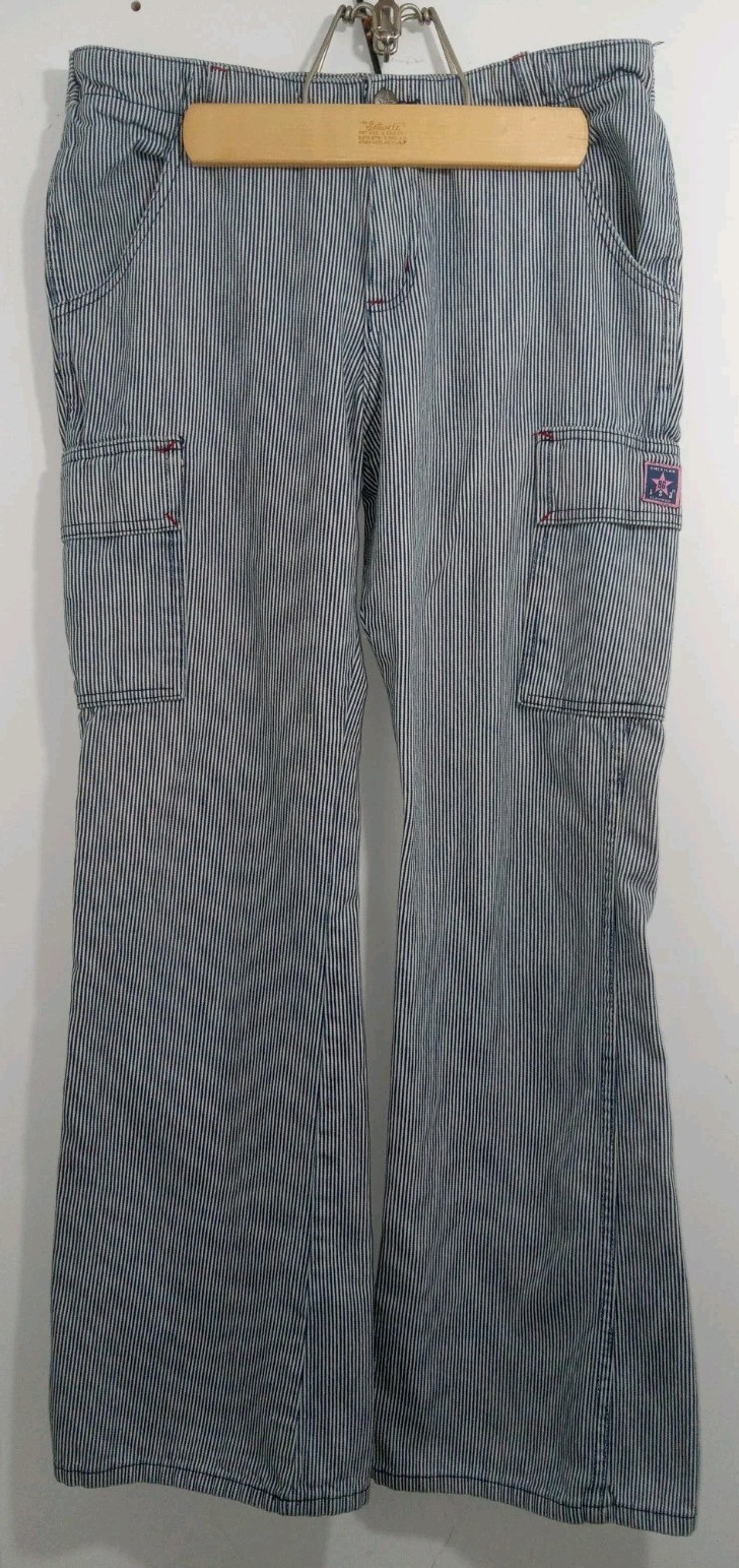 Vintage Bubblegum Flare Carpenter Pants Sz 9 Striped 32×30.5 USA Y2K *FLAWS*