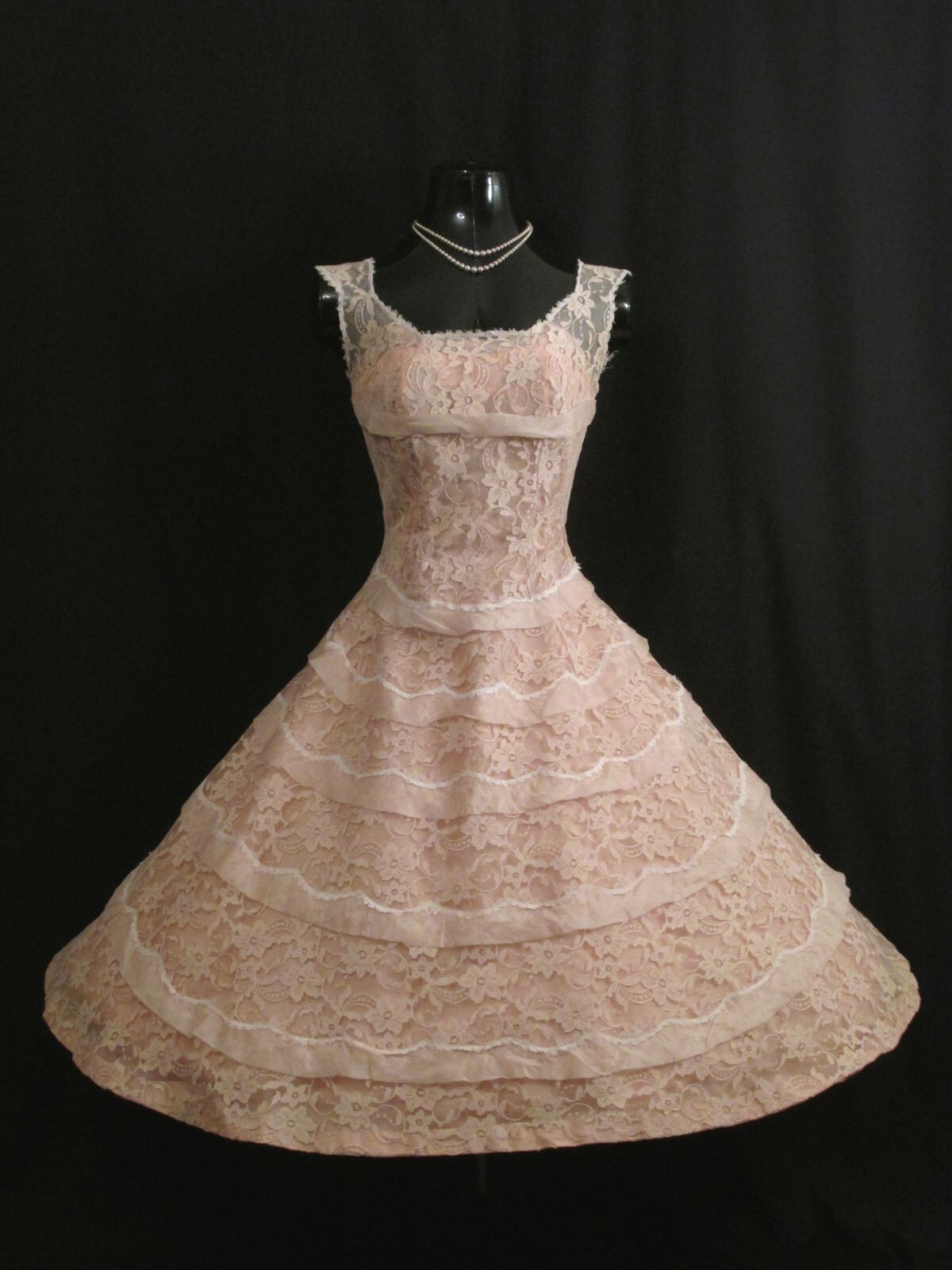 Vintage 1950’s 50s Henry Condor PINK Silk Lace Organza Party Prom Wedding Dress
