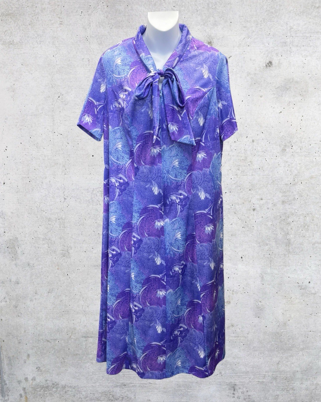 Vintage CB New York Purple Tie Neck Midi Dress Women Large Made USA 80s 90s