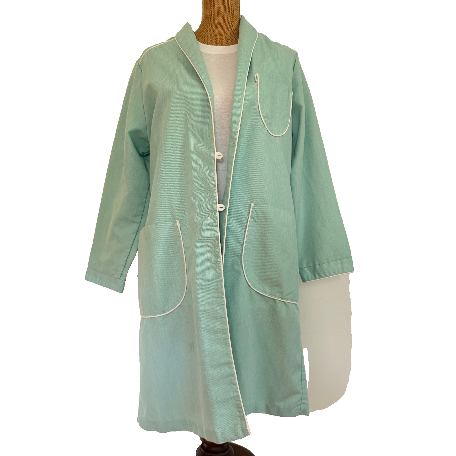 VTG 60s Hopkins Pub Hlth Uniform Green/Wht Pinstripe Actual Pediatricians Coat