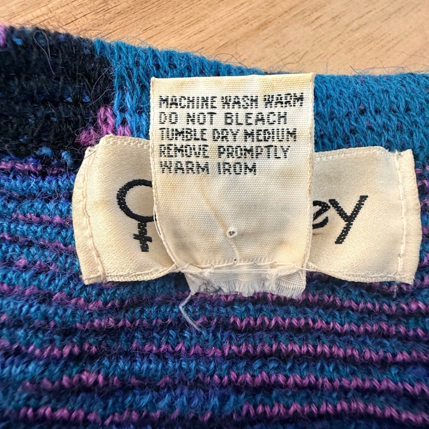 Vintage 90s Odyssey Geometric Abstract Knit Sweater Pink Teal Wool Blend Large