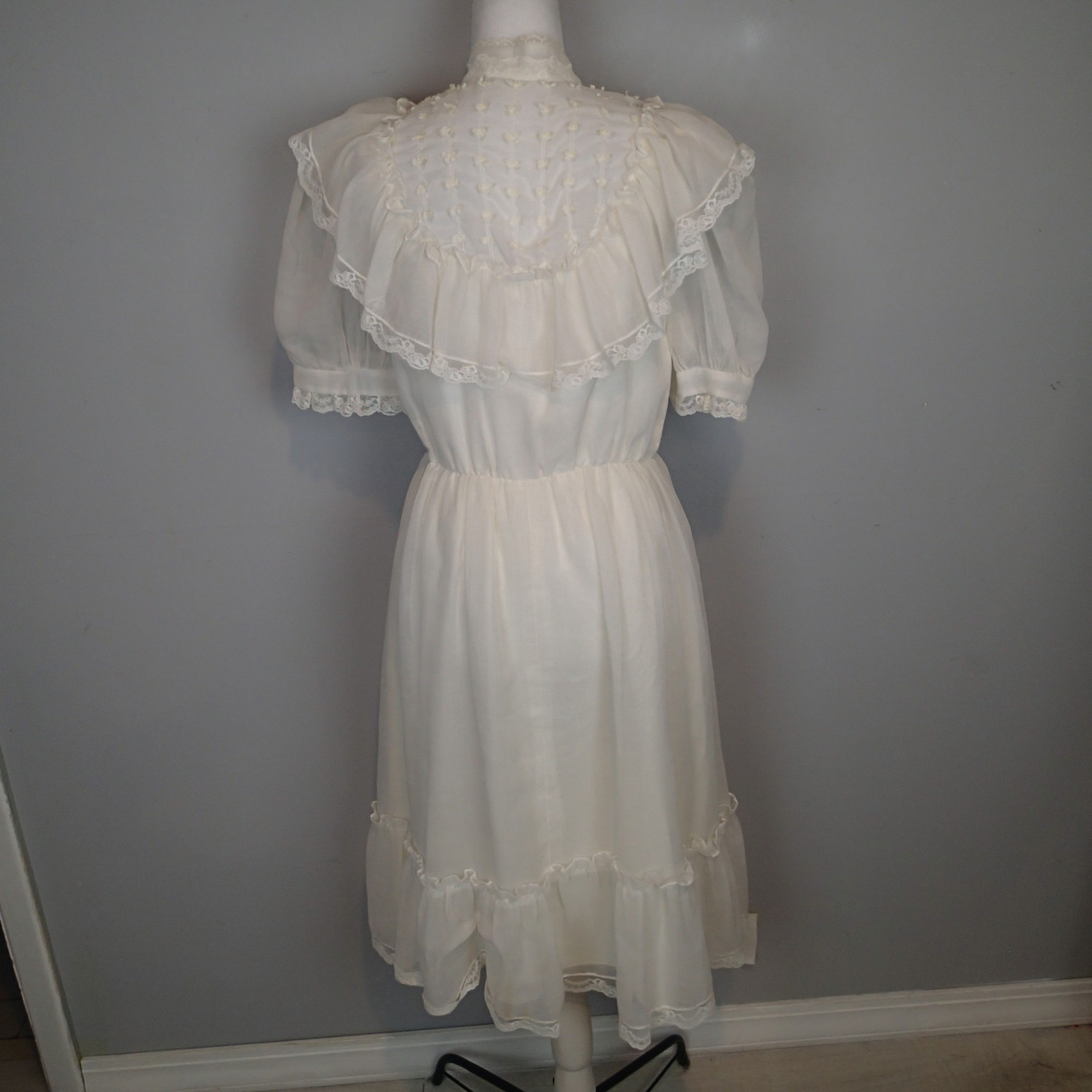 Vintage Candi Jones 70s Prairie Edwardian Style Dress With Sheer Ruffle sz 7