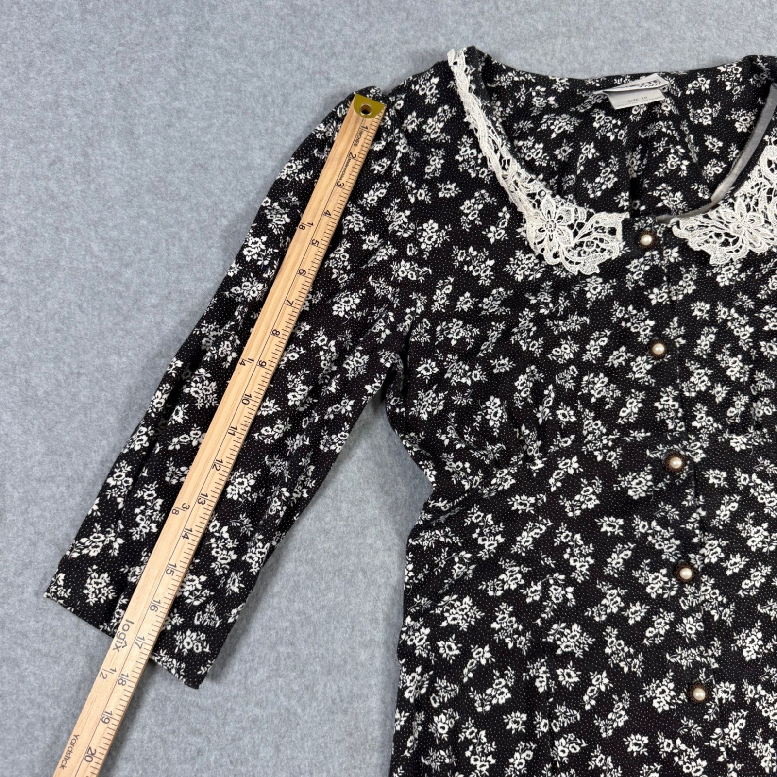 Paquette Too Vintage 80s Floral Modest Lace Collar Church Teacher Dress Black 10