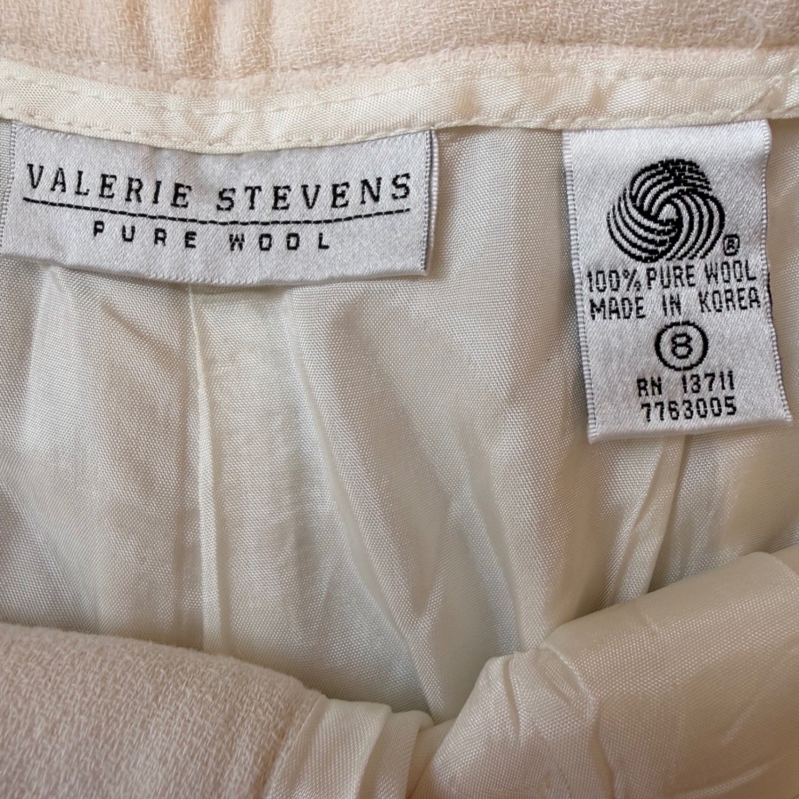 Valerie Stevens Wool Trousers Womens 8 Cream Pleated High Rise Straight Vintage