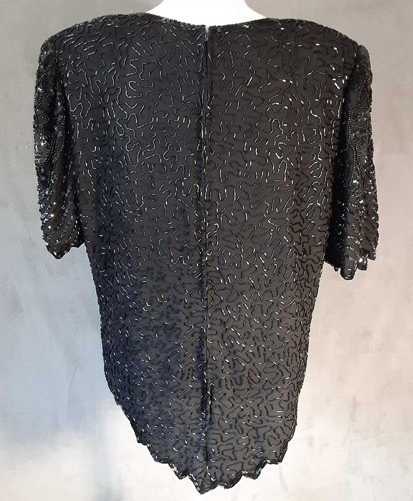 Laurence Kazar Black Beaded Formal V’ed Hem Top 1X (RUNS Small) New Vintage