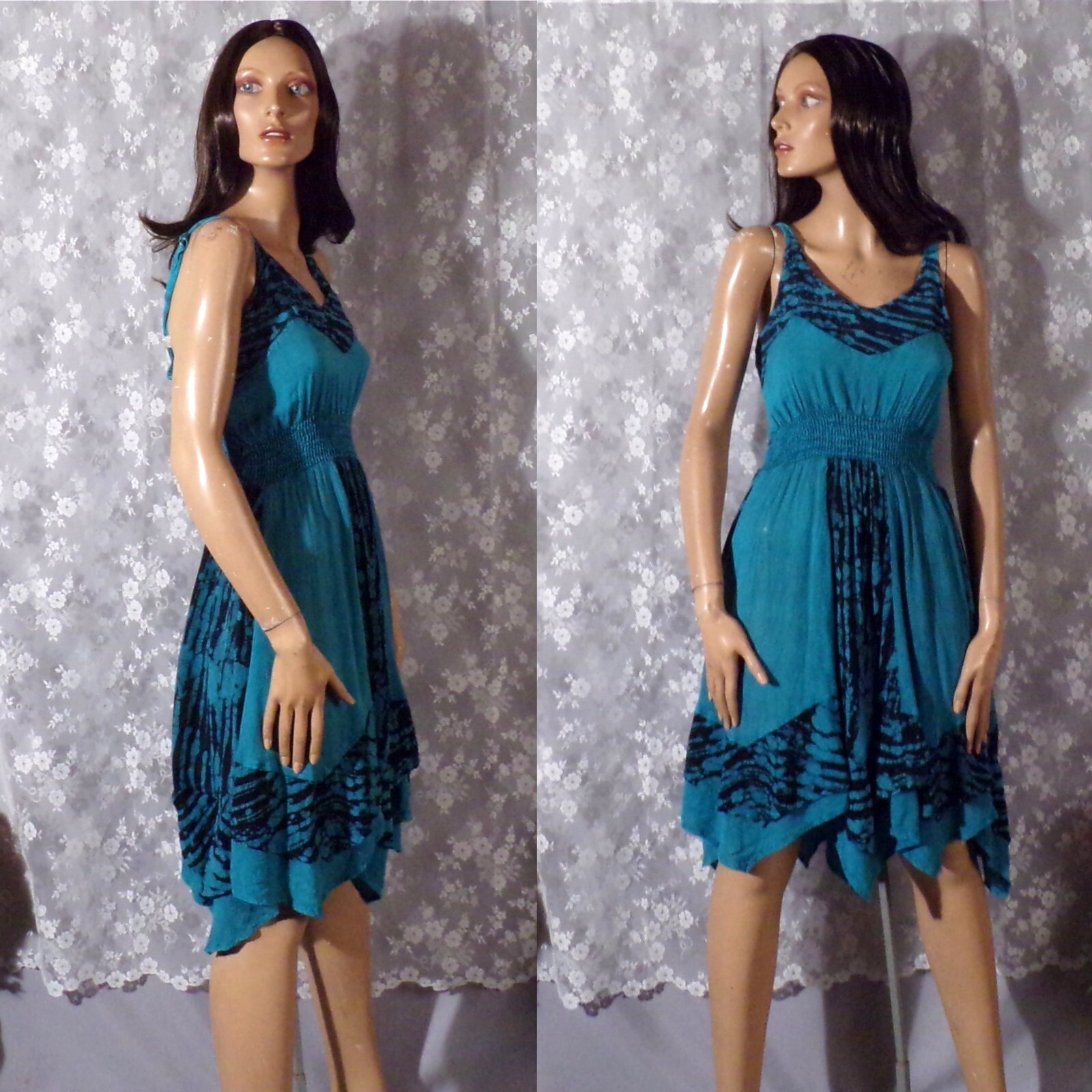 Vintage 2000s Dress Size Small Y2K Turquoise Boho Hippie Retro Summer Sundress
