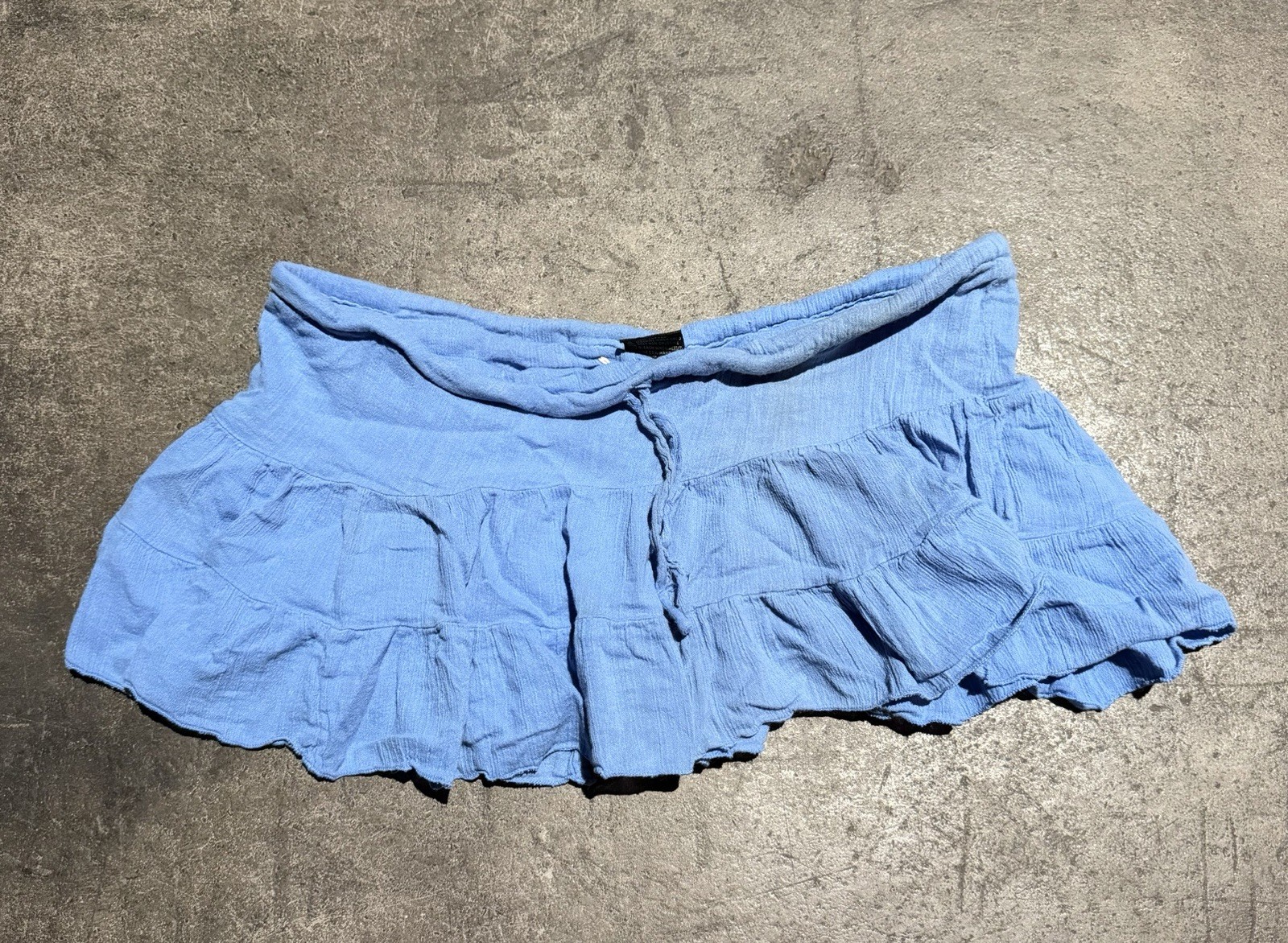 Vintage 90s Muslin Low Rise Micro Mini Skirt Ruffled Drawstring Preppy Cute Girl