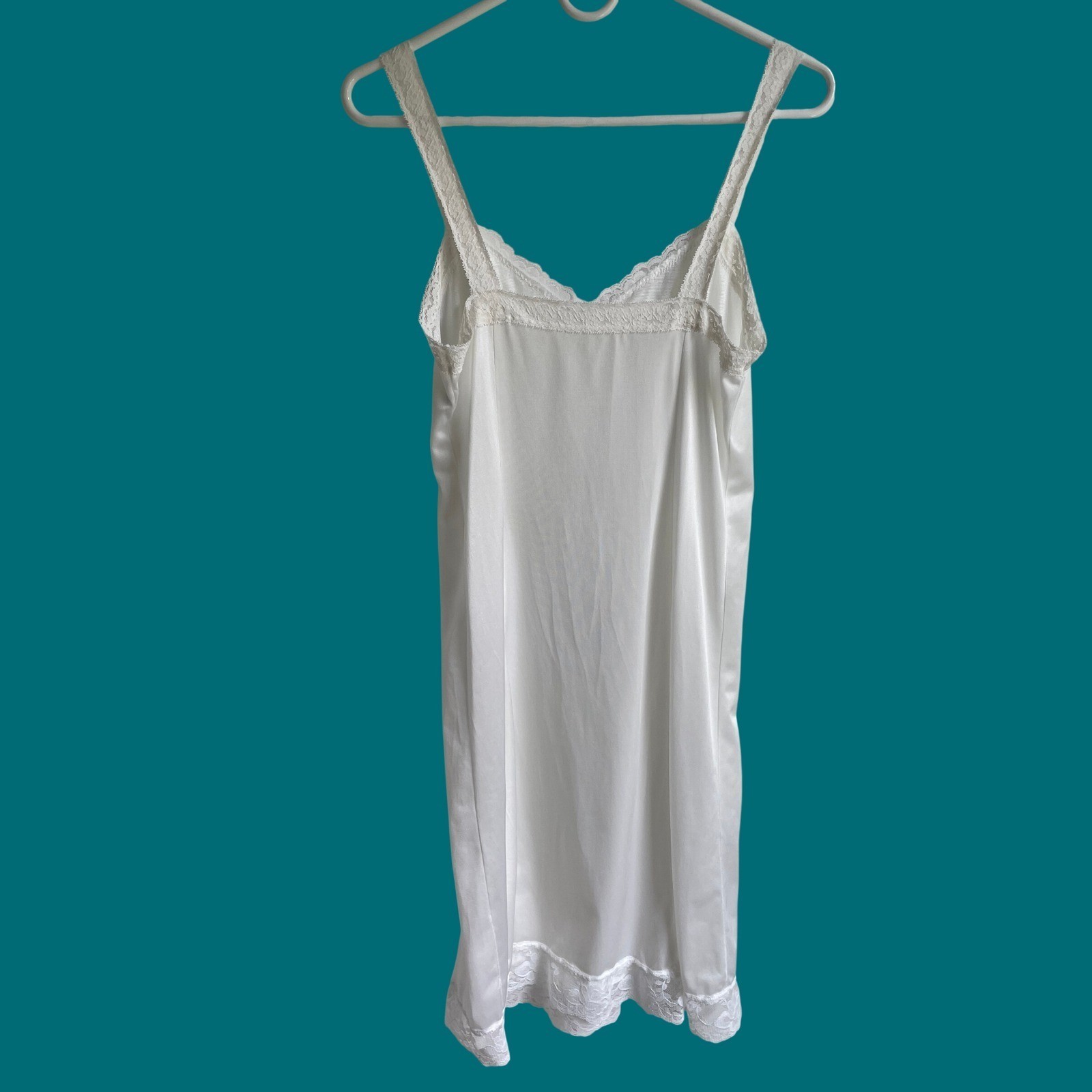 Vintage White Lace Full Slip Dress Semi Sheer Lingerie Nightgown Coquette S