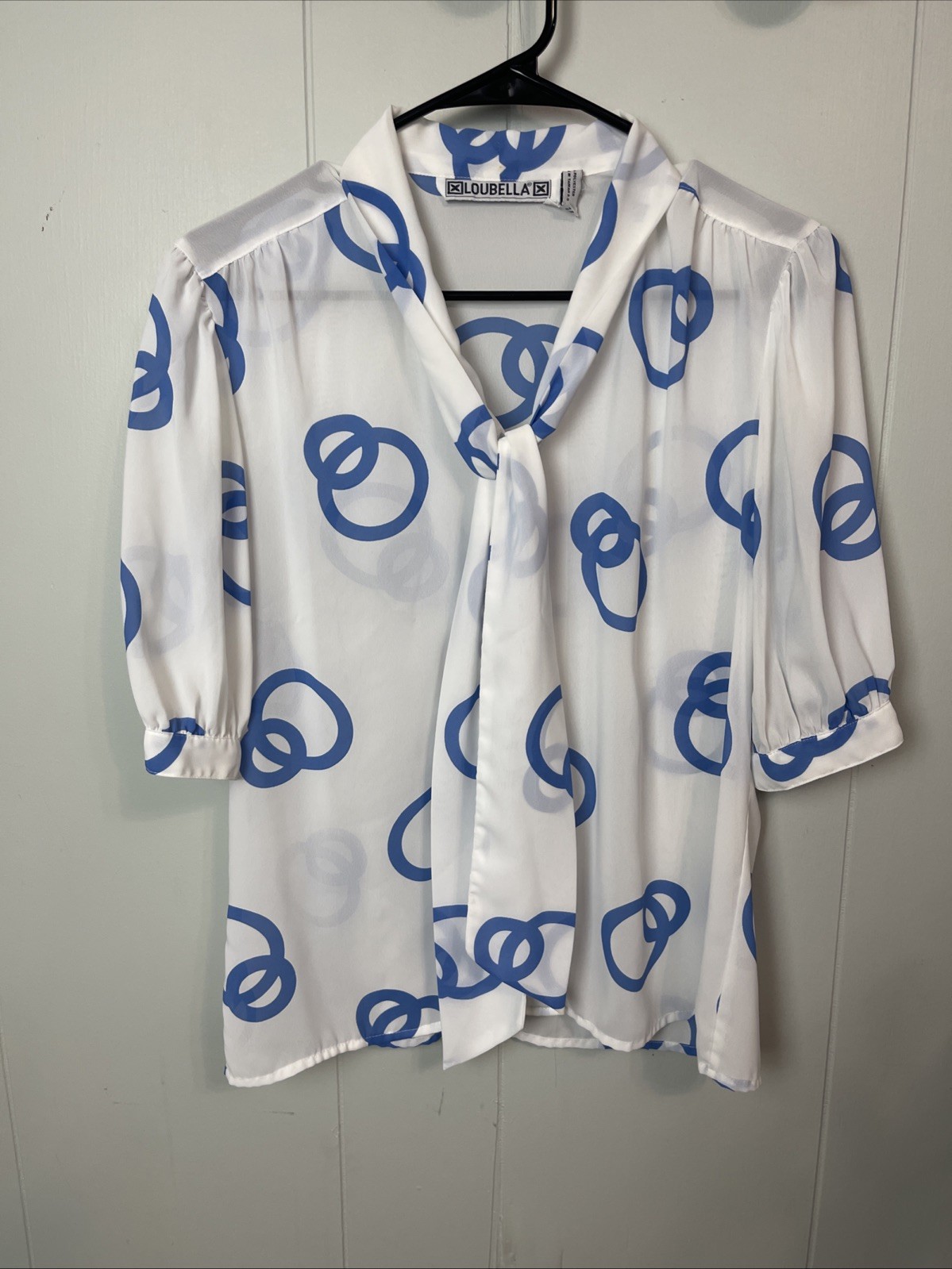 Vintage Loubella Sheer Blouse Womens Sz 10 Button Front Short Puffed Sleeve