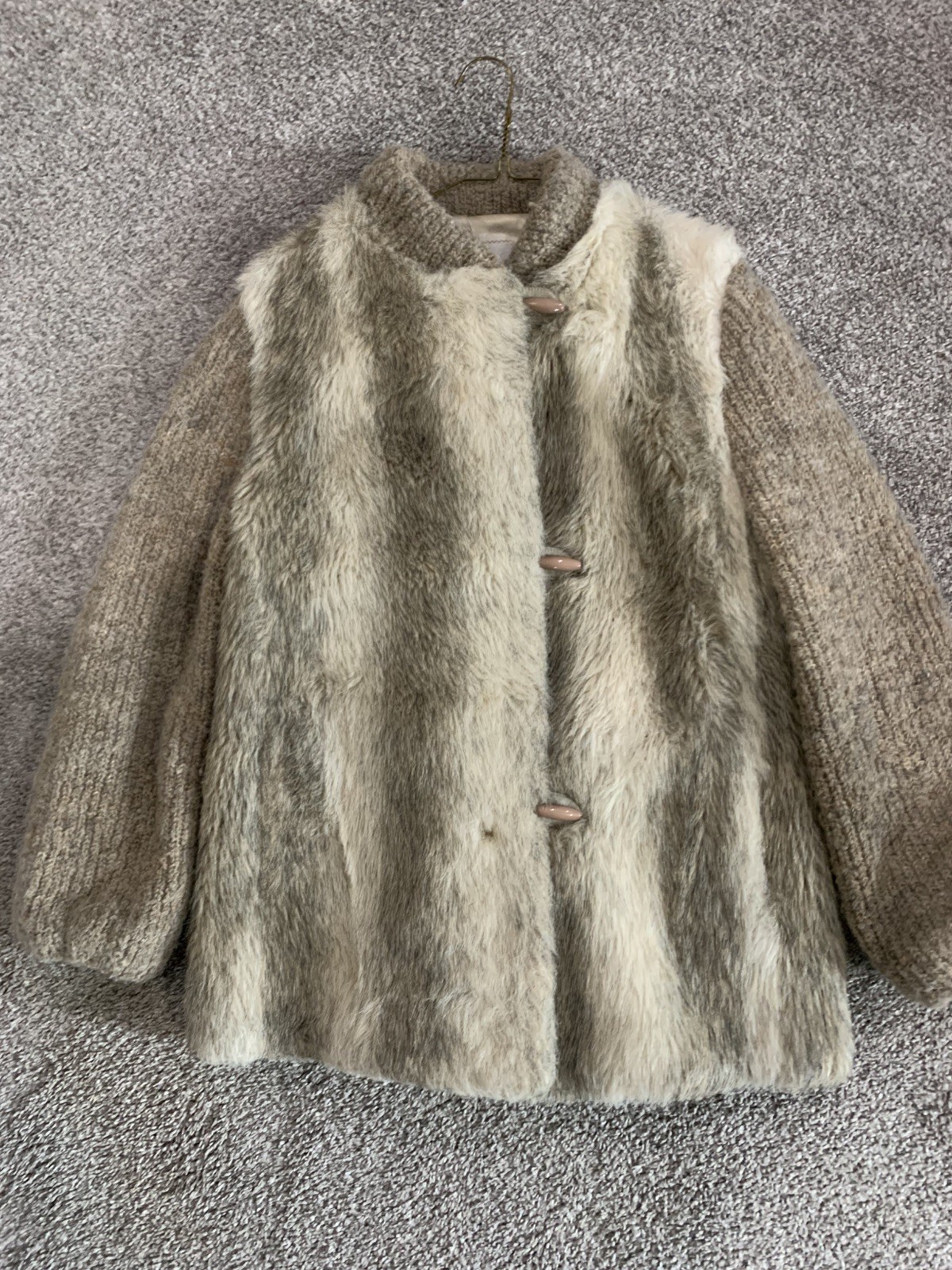 Dubrowsky & Perlbinder Vintage Fur Knit Coat 1970s Size Beige Gray