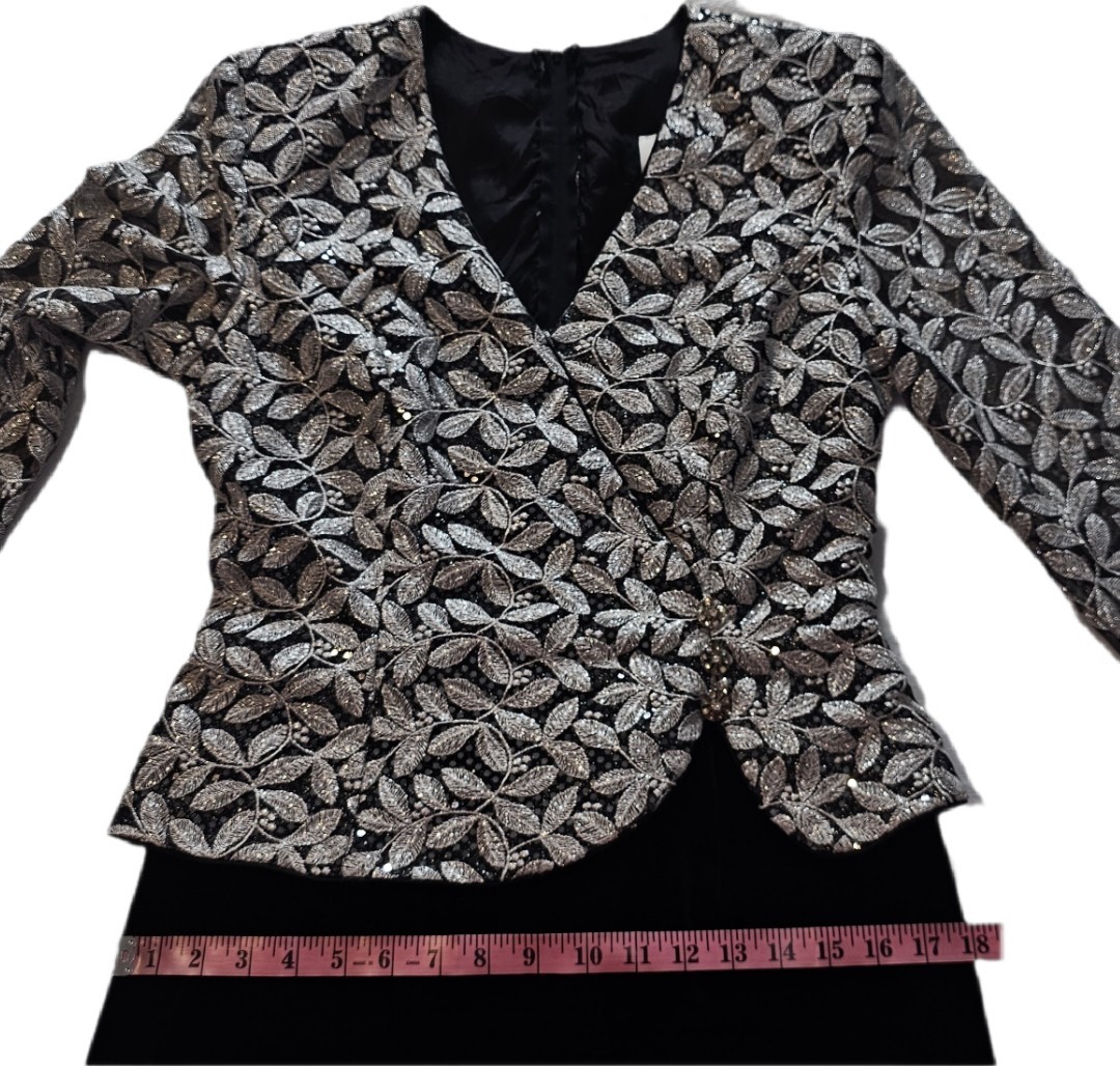Vintage ASPEED Sequin Metallic Stitch Jacket Velvet Skirt Dress Women’s Size M