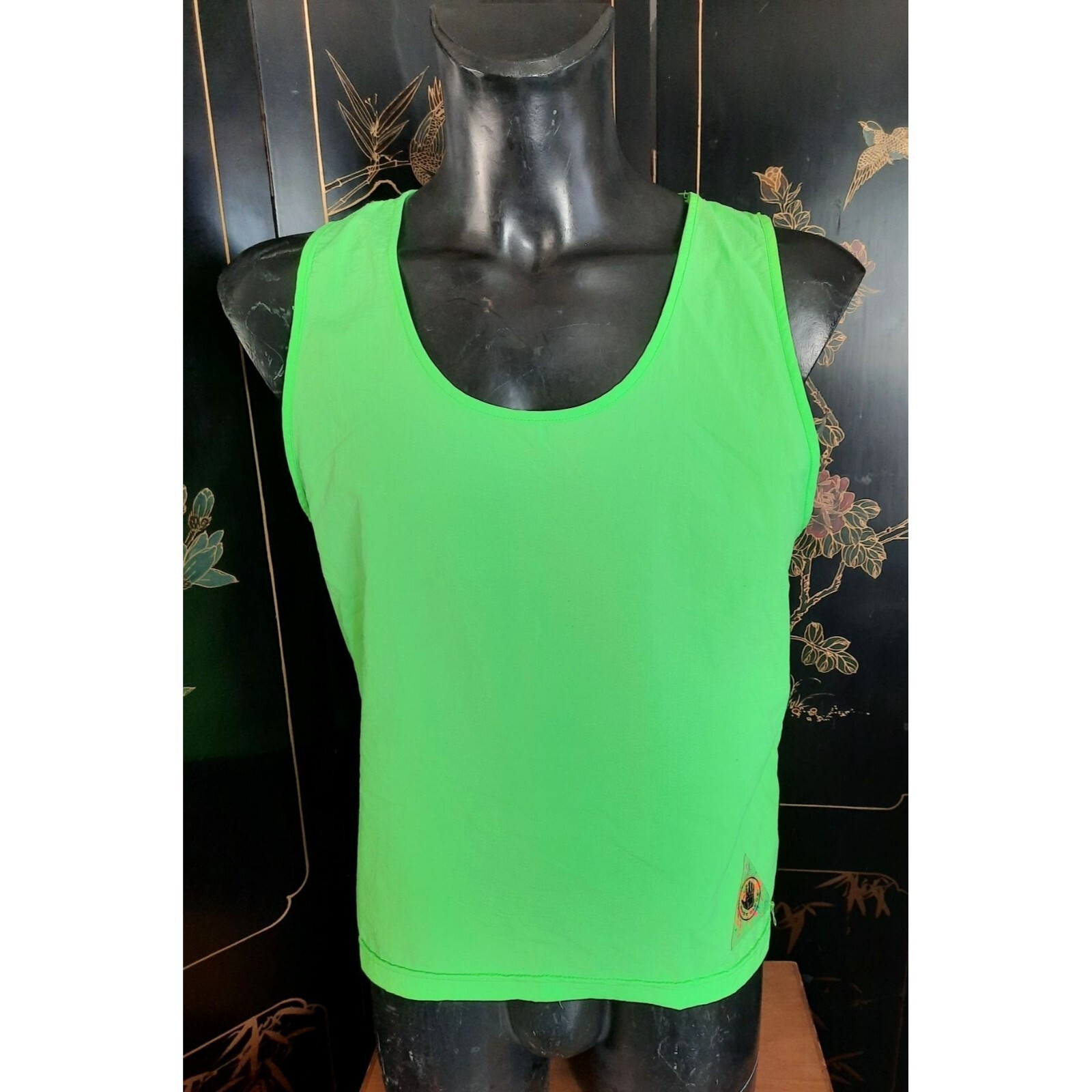 Vintage Mens Tank Top 1980s Body Glove Green Biking Neon Bright
