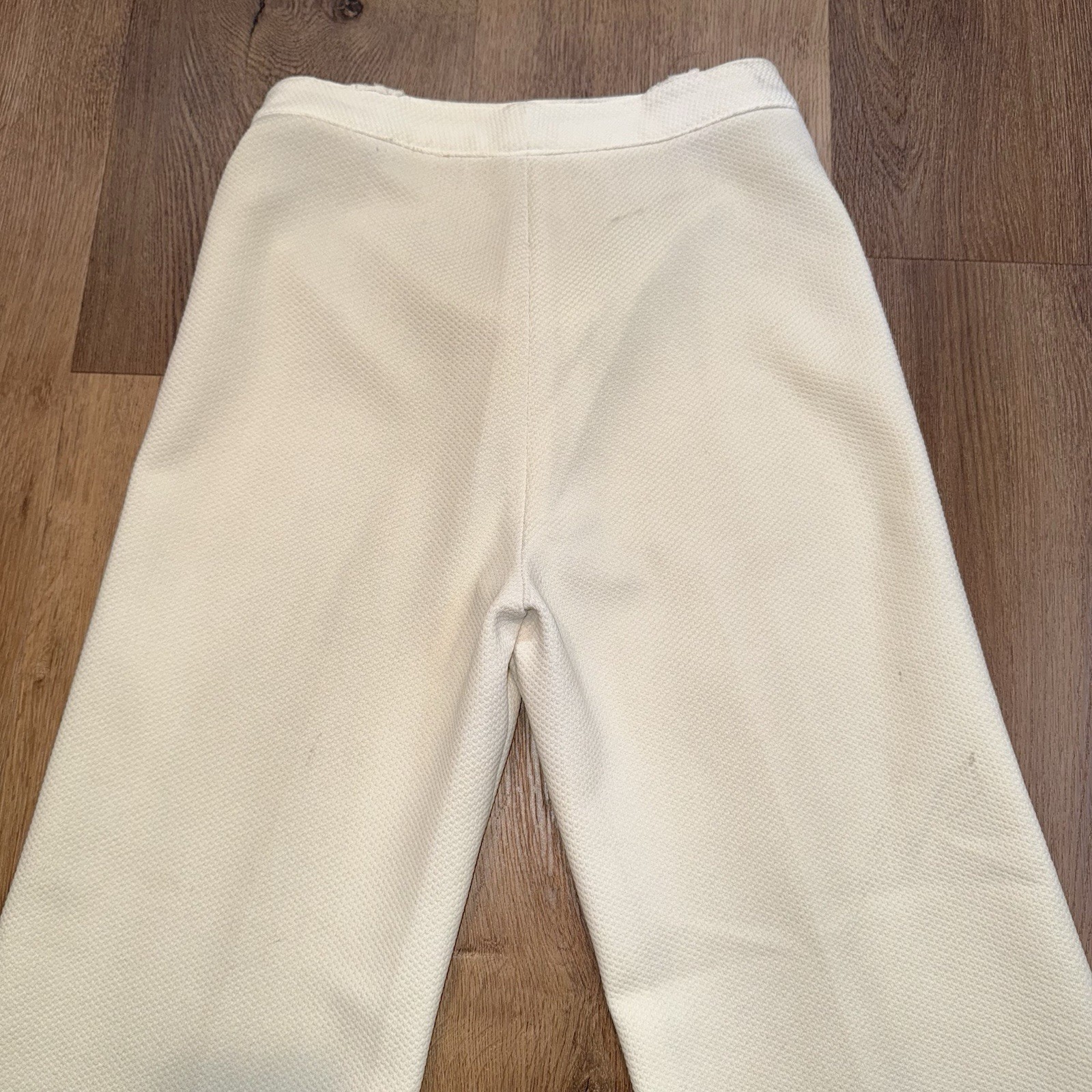 Vtg Bell Bottom Pants Womens 27 27 Loubella 60s 70s Polyester Disco Hippie Cream
