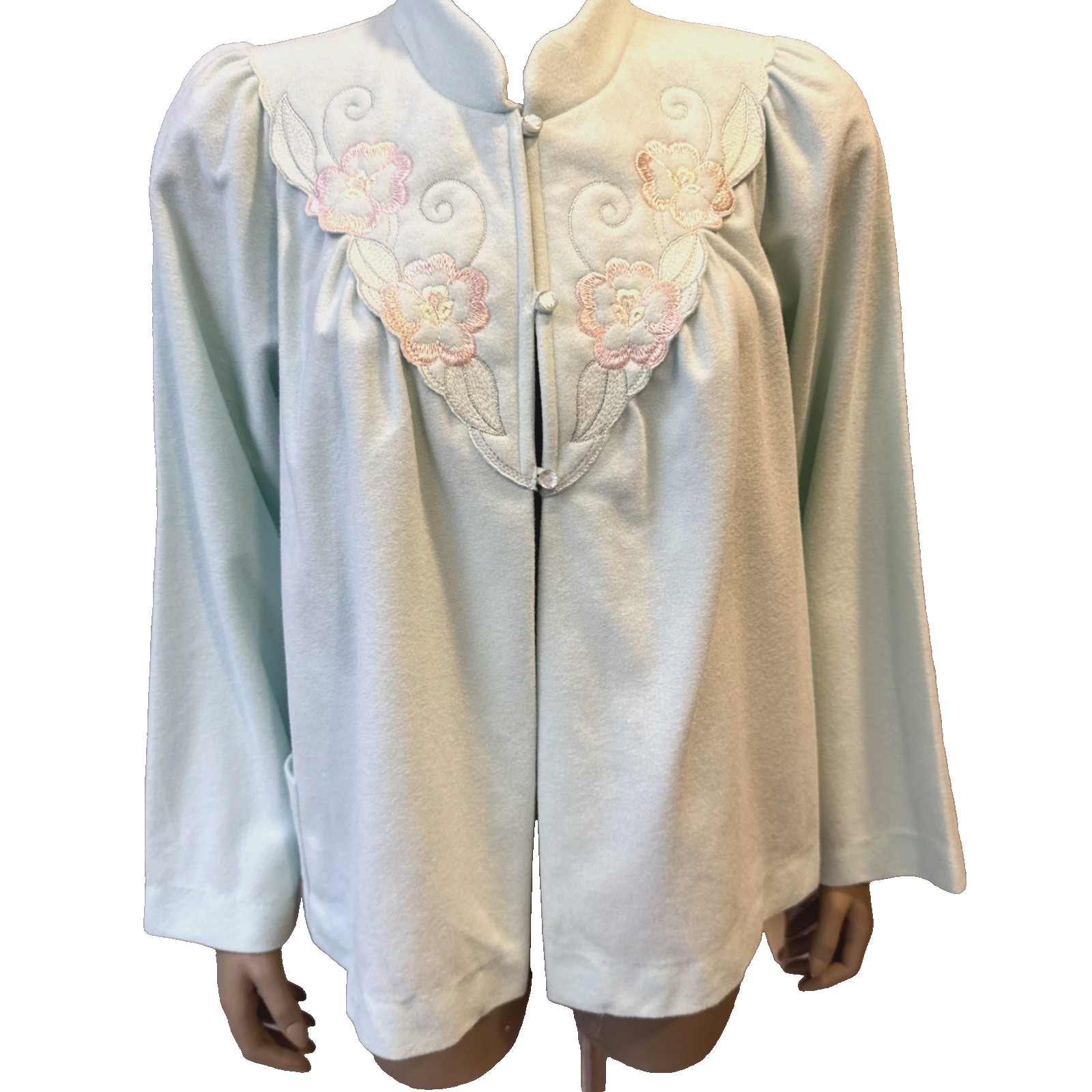 VTG Shadowline Fleece Bed Jacket Robe Embroidery NOS w/Tag 80’s Cottagecore S/M