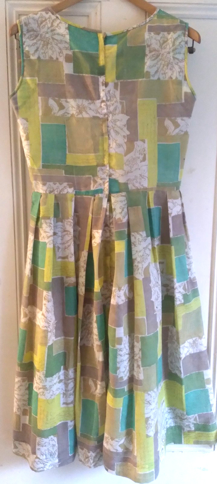 Vintage 50s Dress M Novelty Print Green Yellow Original Belt cotton chiffon 60s