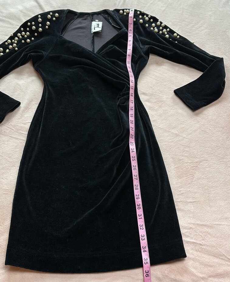 Tadashi Shoji Vintage Velvet Wrap Dress with Pearls