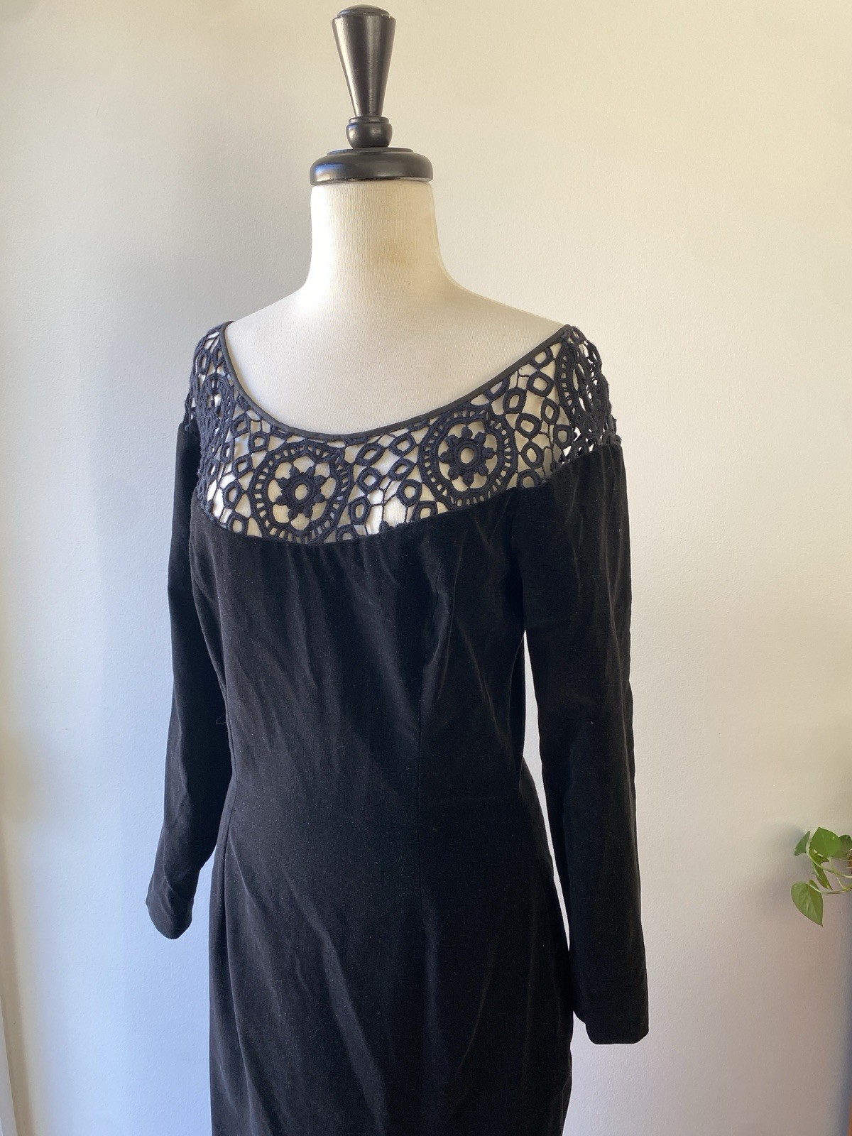 Mariana Hardwick Vintage Black Velvet Dress 12 AU 8 US Lace Long Sleeve Evening