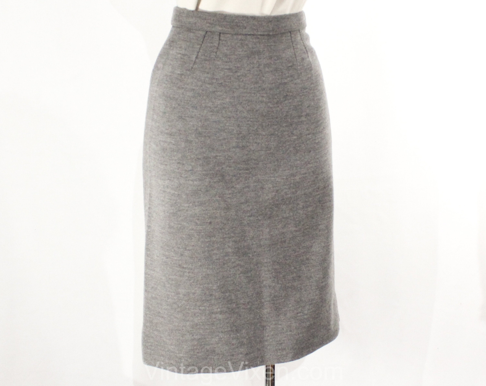 Size 2 1960s Gray Skirt – Heathered Knit Pencil Straight Medium Grey Wool Blend