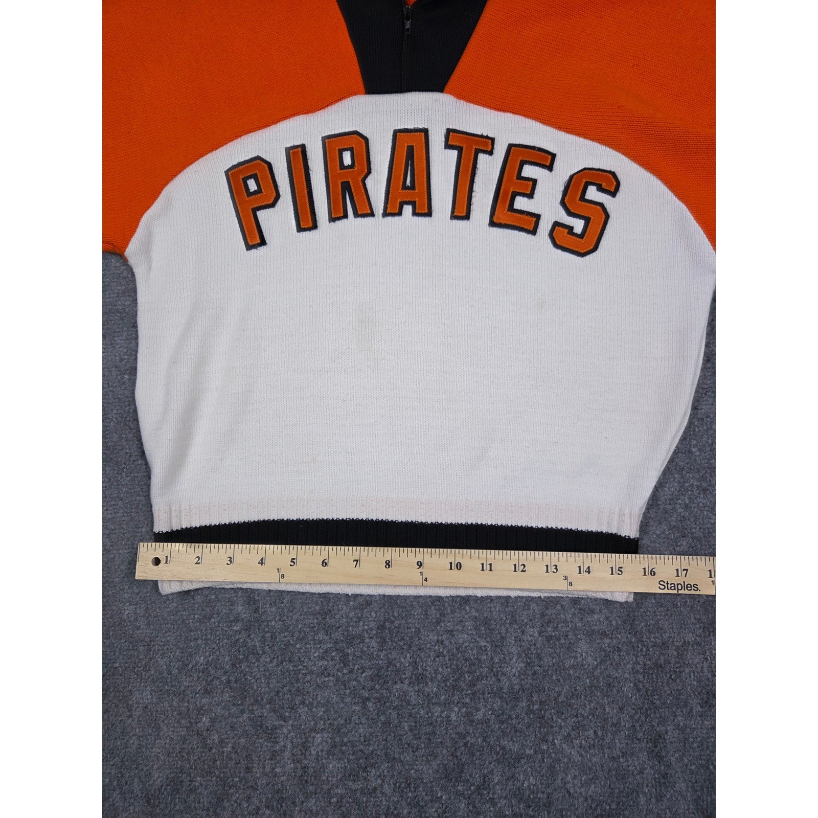 Vintage Kandel Sweater Womens Medium Orange White Pirates 1/4 Zip Knit Striped