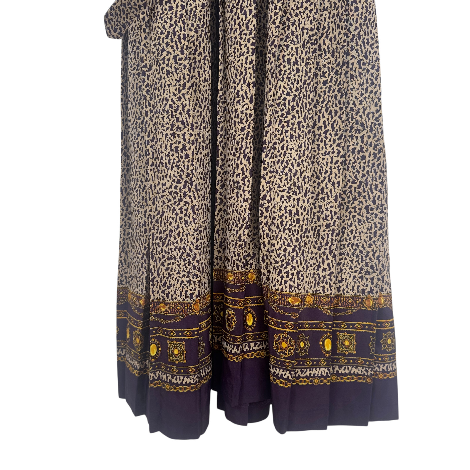 Vintage Leslie Fay Petite Belted Maxi Dress Boho Prairie Folk Border Print Sz 2P