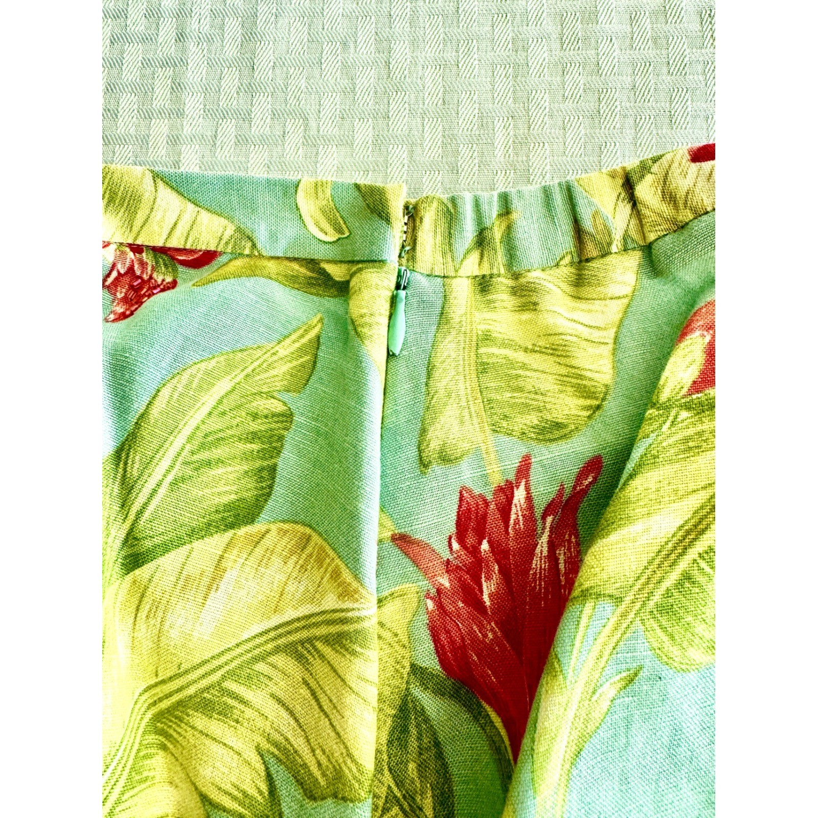 Rafael PT Collection Tropical Floral Linen Skirt Set Green Red Size 12 Vintage