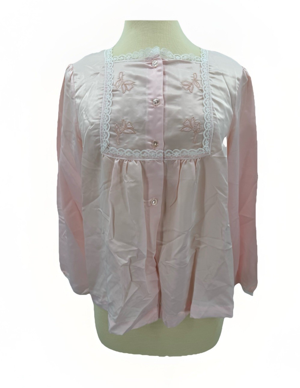 Vintage Barbizon Lounge Wear Pink Bed Jacket Medium Satin Floral Embroidered