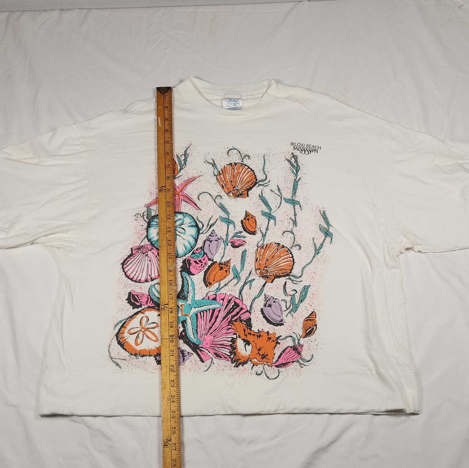 Vintage 90s Biloxi Beach Mississippi T Shirt Sherry XXL 24×25 Ultra Boxy Cream