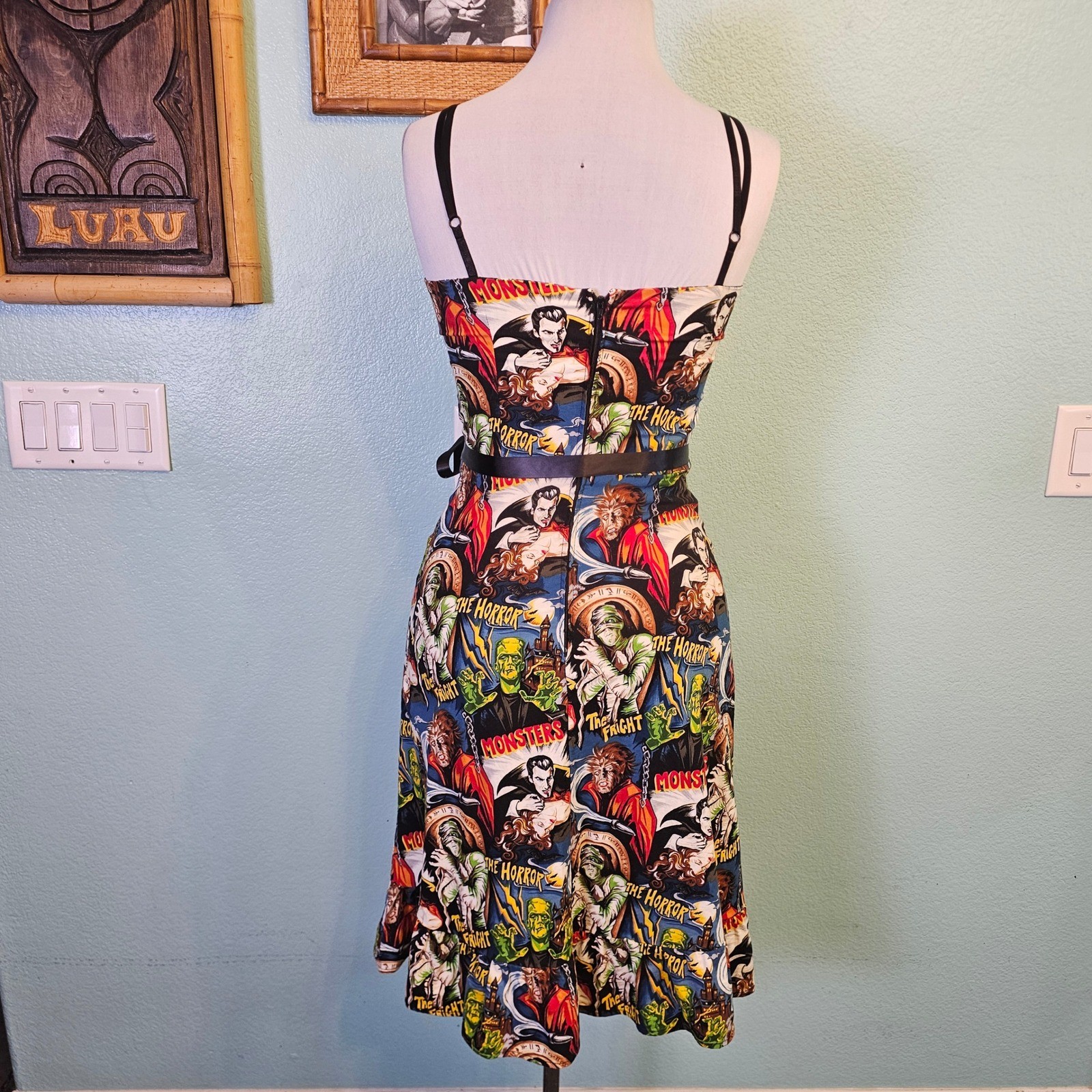 Paper Doll Prod Classic Horror Monsters Wiggle Dress L Goth Pinup Halloween USA