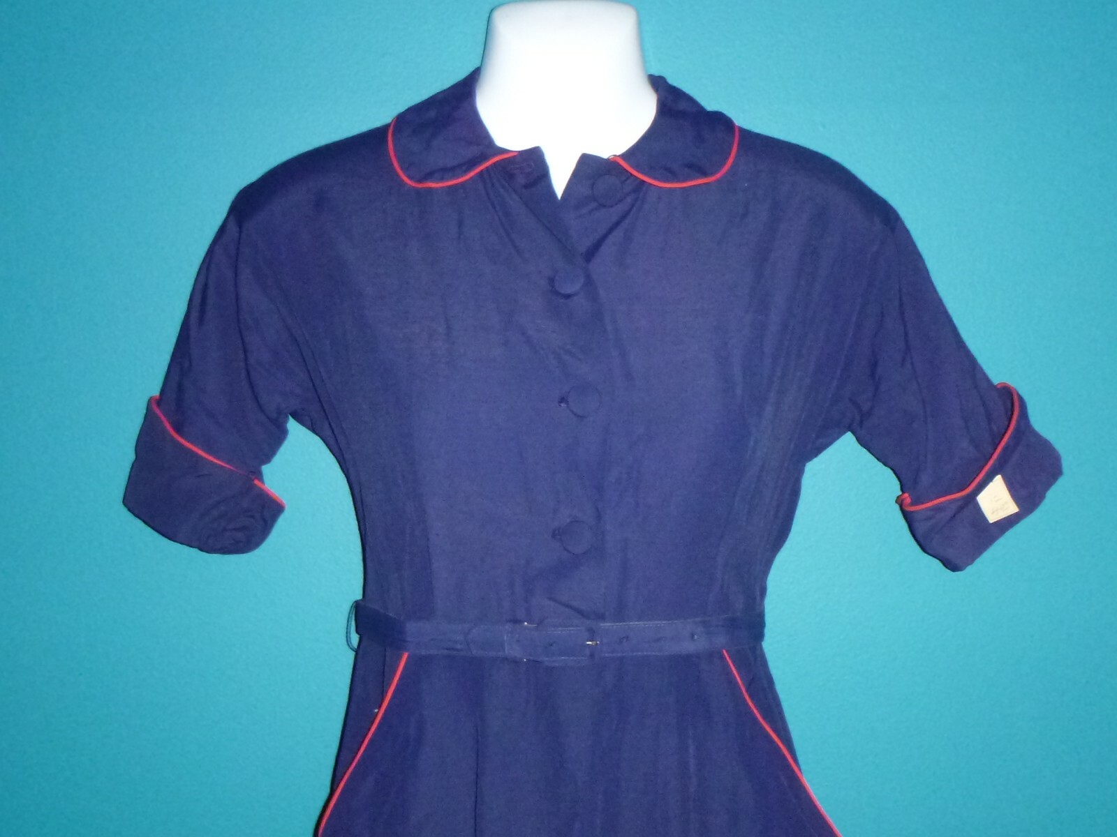 NWT TRUE Vtg 1950’s Dress Blue w/ Red Piping Kate Greenaway Seniorville XSmall