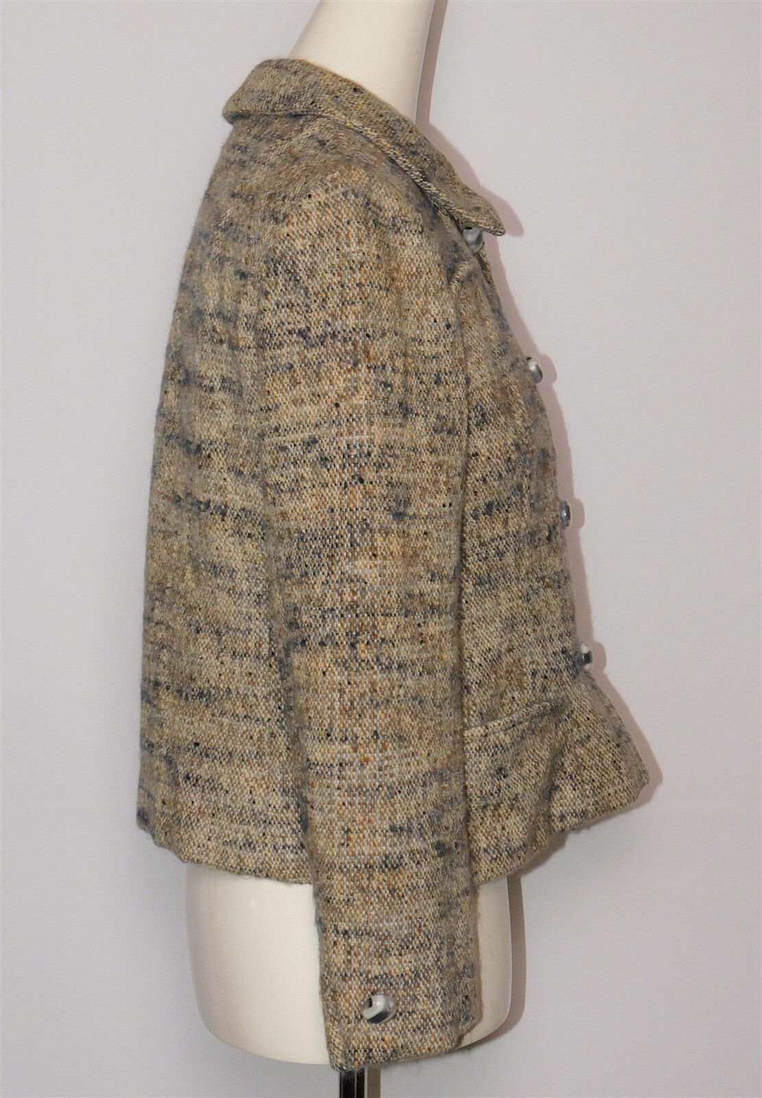 Vtg Martha West DAVIDOW Women’s Beige Brown Wool Plaid Tweed Suit Jacket