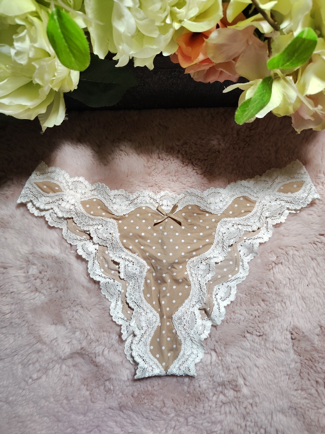 Vintage Victorias Secret Rushed Back Polkadot Cheekini OS Production 2013