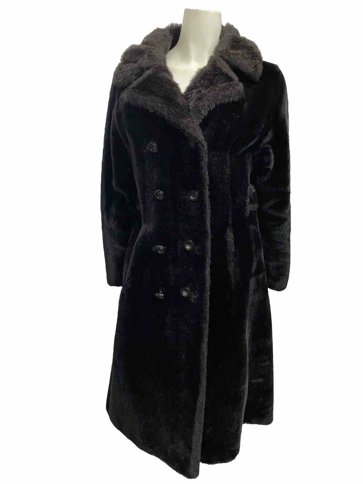 Black Faux Fur Coat Glenoit North Bay Glenorba USA 70s Hollywood Regency FLAWS