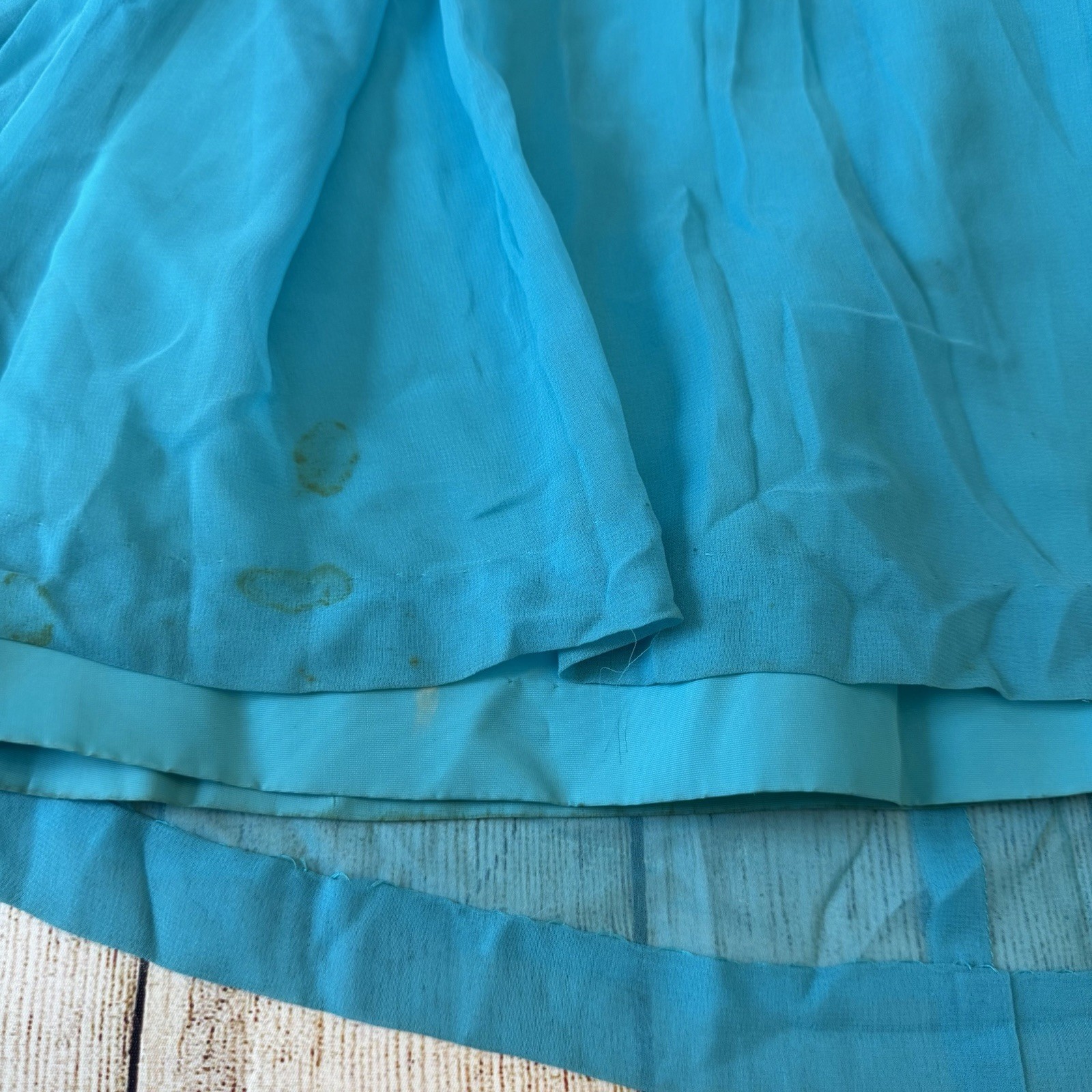 Vintage 70s Teal Chiffon Maxi Dress Size XS Bridesmaid Twiggy Retro MCM 60s Gown