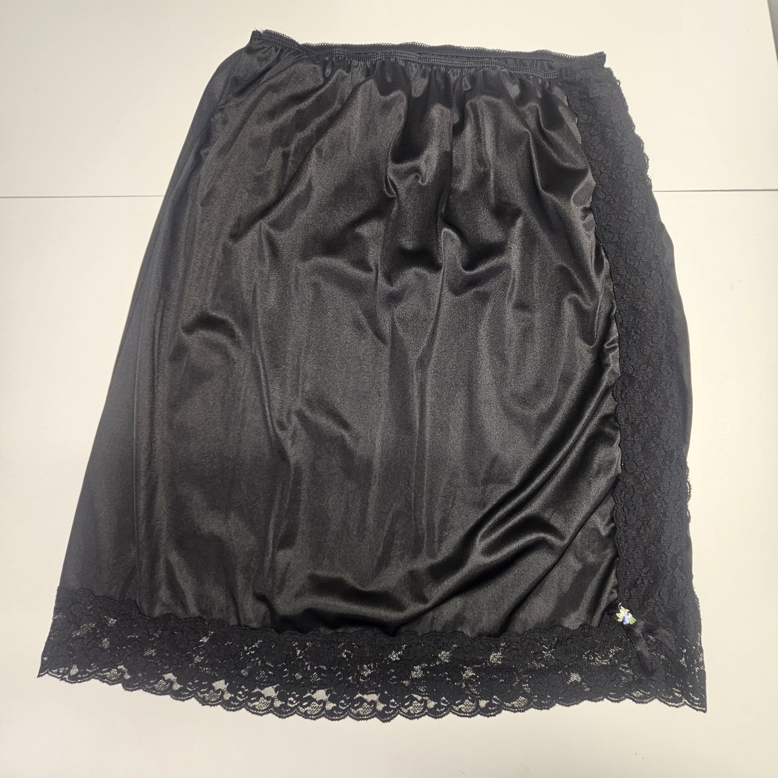 Vintage Women’s Black Mel-Lin Nylon Camisole Slip Set Lace Trim XL Glam Pin Up