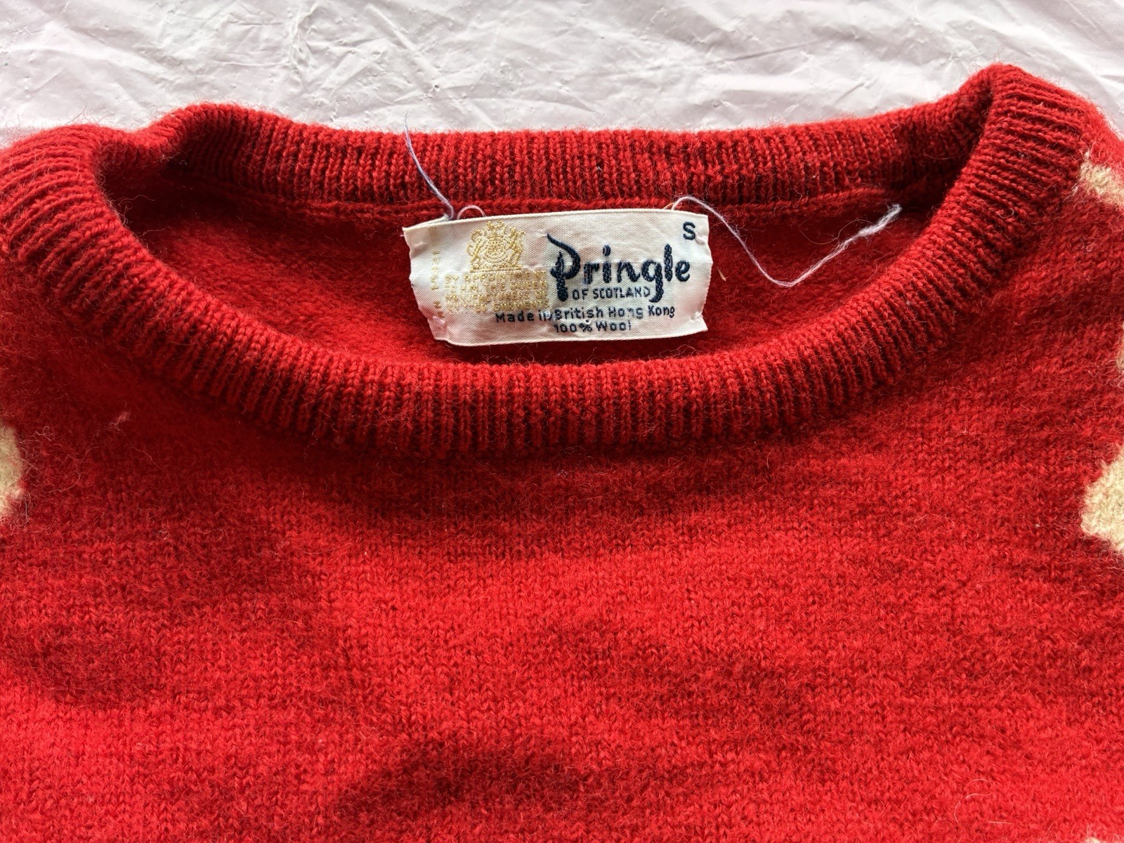 Pringle of Scotland Vintage Sweater Retro Red Wool Knit Crewneck Pullover Sz S