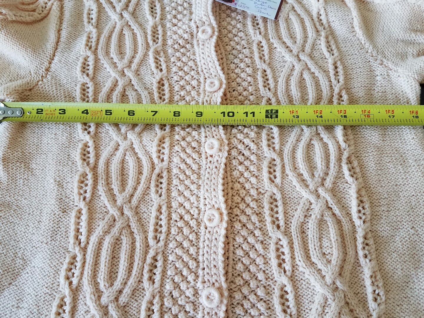 Vintage Hand Knit Sweater-Light Coral Button Down Cable and Popcorn Stitch