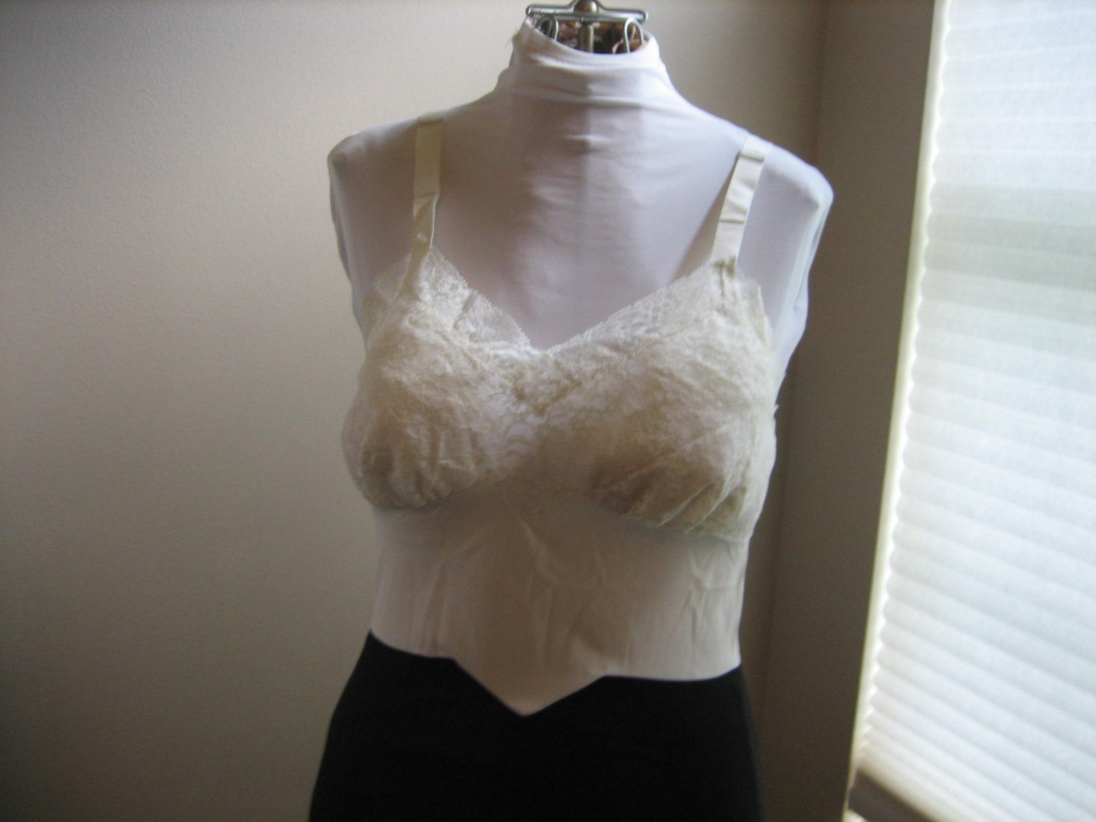 Vintage VAN RAALTE Nylon White Lace Bodice Black Skirt Full Slip – Size 34 USA