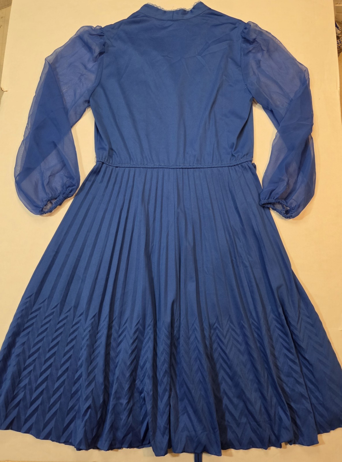Vintage Secretary Dress Size 16 Chevron Pleated Skirt Chiffon Balloon Sleeves