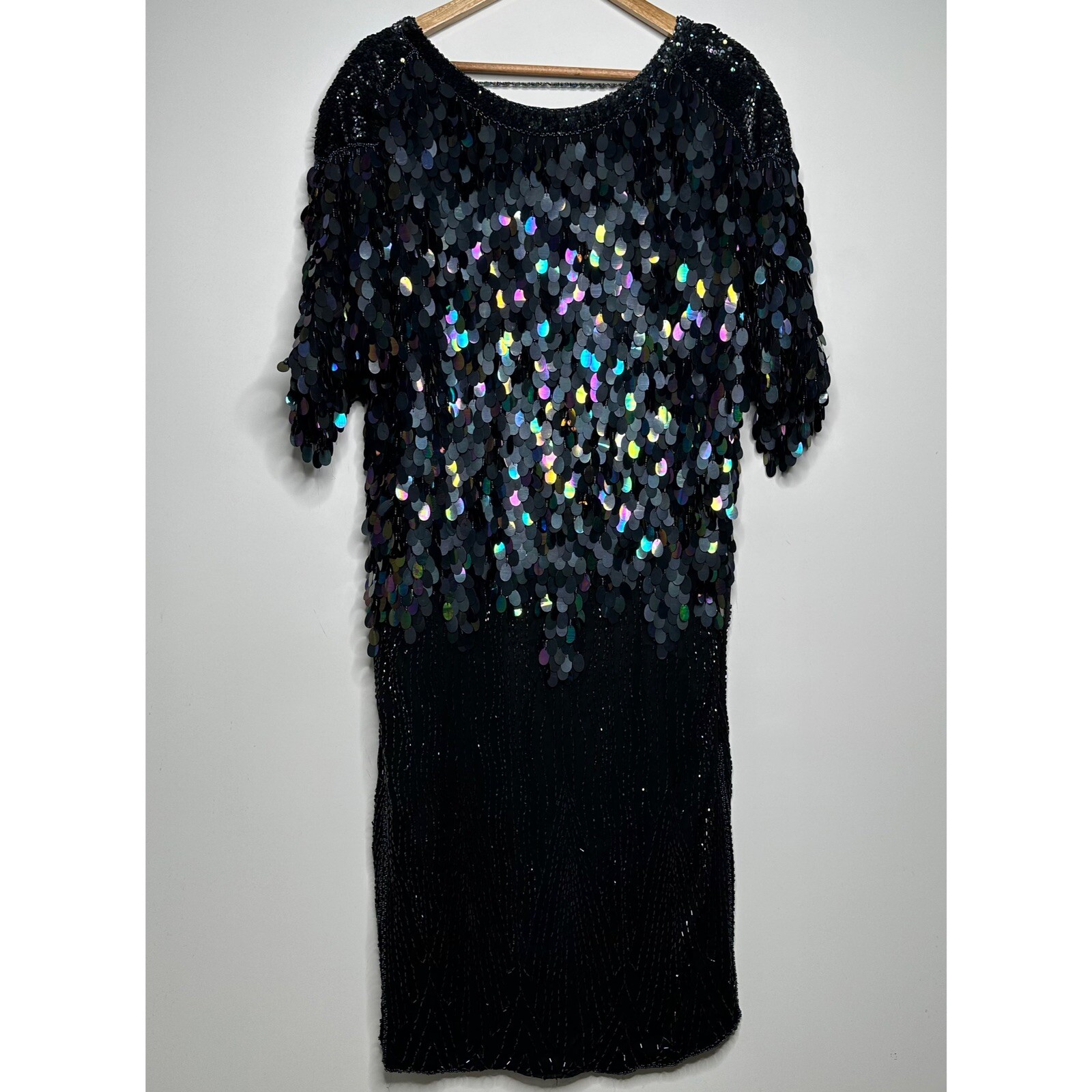 Greg Adams Vintage 80’s Pure Silk Sequin Beaded Flapper Style Party Dress M