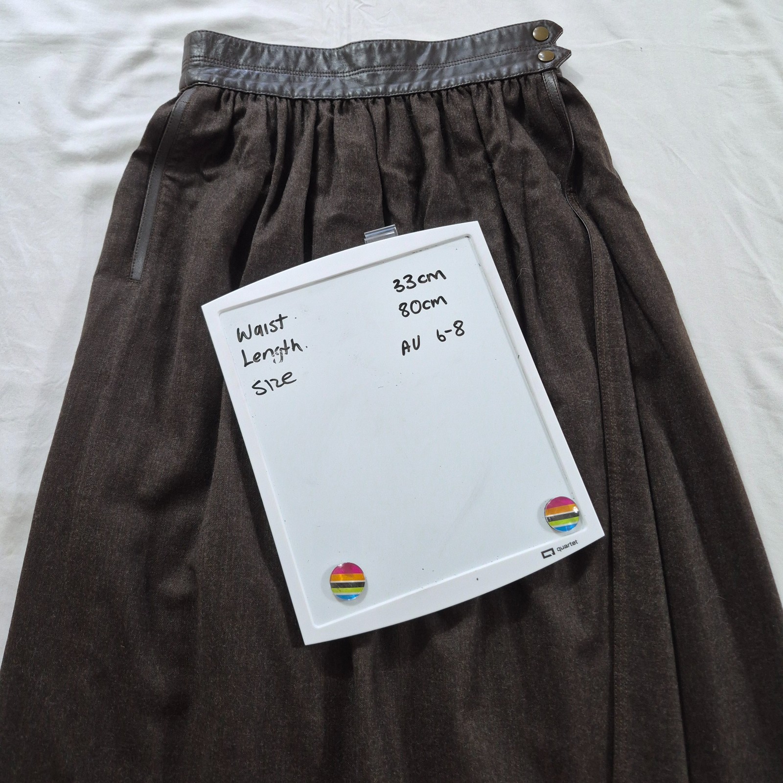 Vintage ESCADA Skirt Made in West Germany Wool Cashmere Leather Brown Midi S
